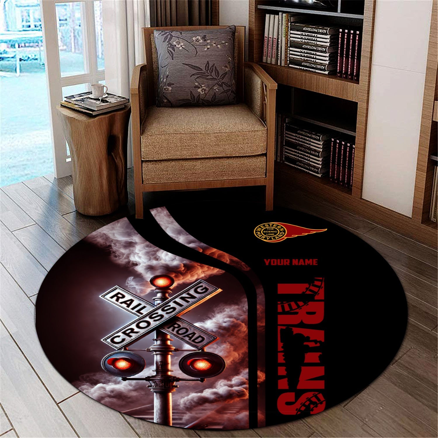 Railspirit Personalized Western Maryland Railway Round Mat Railroad Crossing Sign Mat All Over Print
