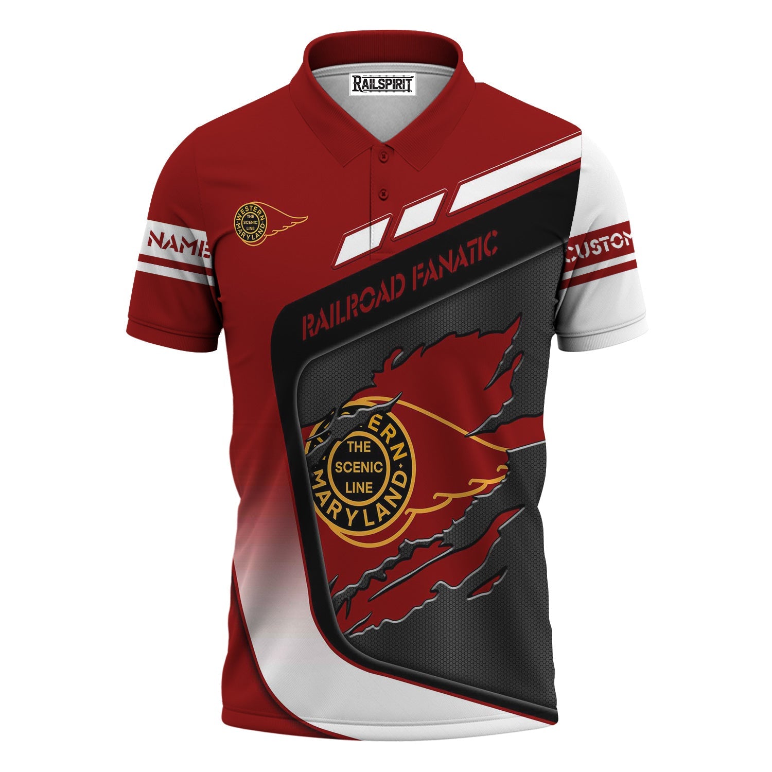 Railspirit Personalized Western Maryland Railway Polo Shirt Ripped Texture Style Train Shirt For Railroad Fanatic