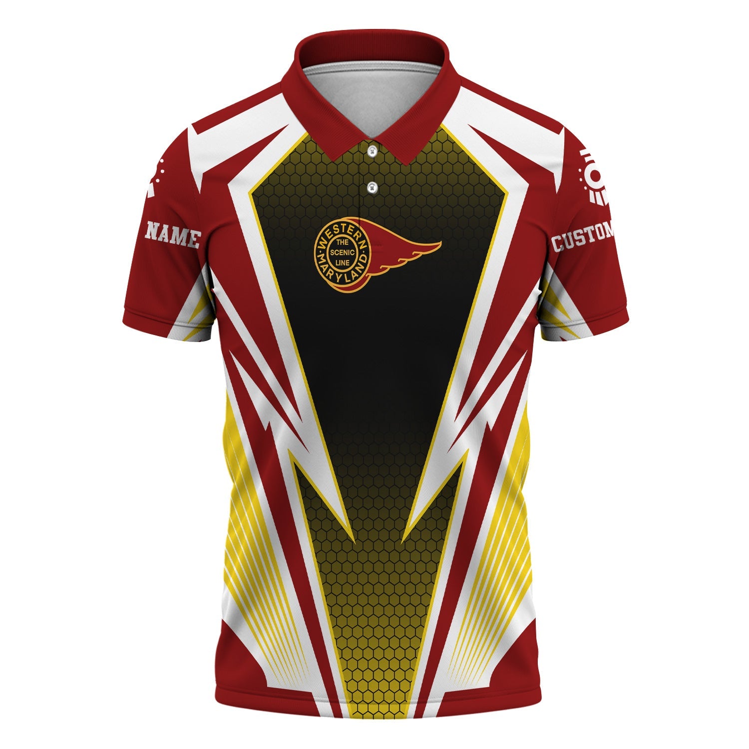 Railspirit Personalized Western Maryland Railway Polo Shirt Lightning Graphic Style Shirt Gift Idea For Train Lover