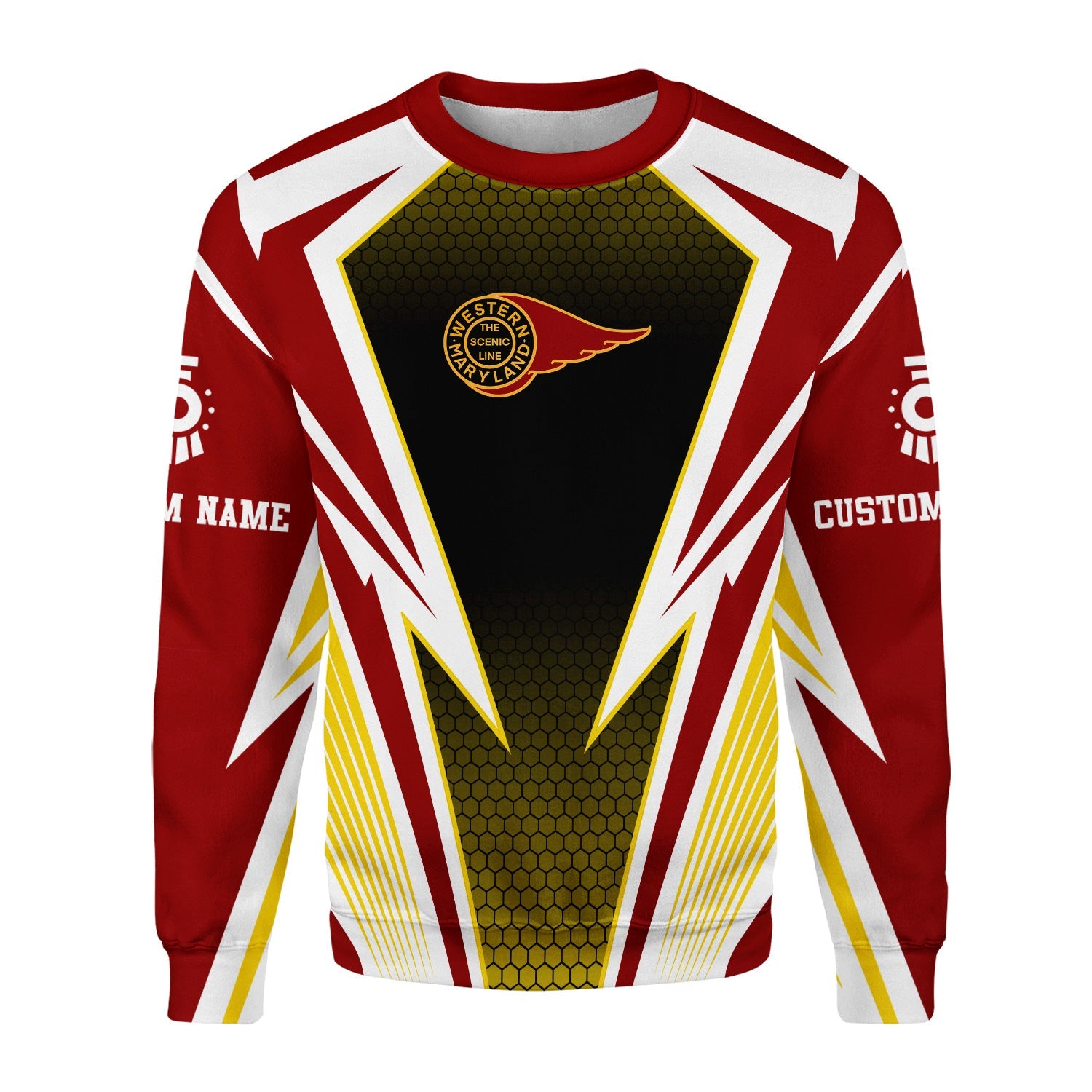 Railspirit Personalized Western Maryland Railway Sweatshirt Lightning Graphic Style Shirt Gift Idea For Train Lover