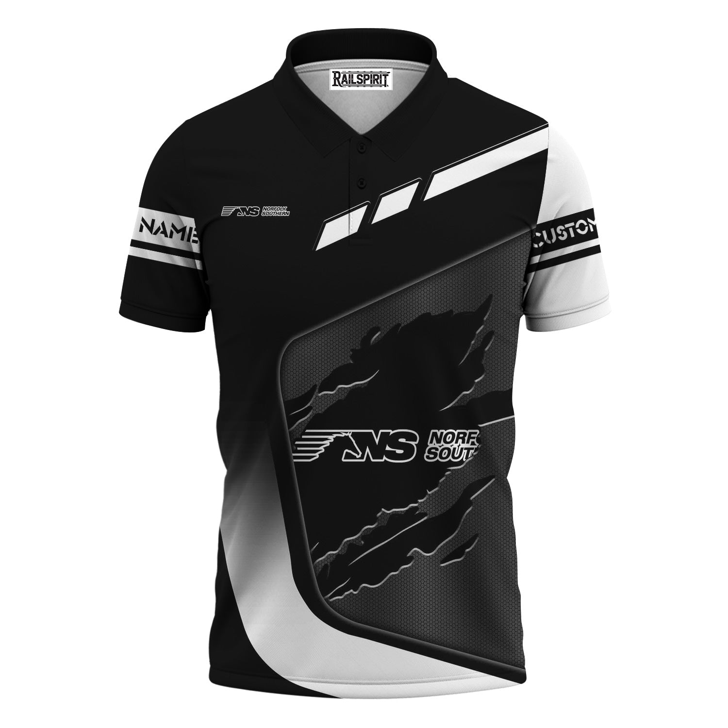 Railspirit Personalized Norfolk Southern Railway Polo Shirt Ripped Texture Style Train Shirt For Railroad Fanatic