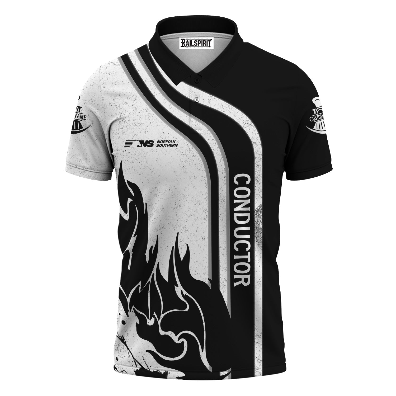 Railspirit Personalized Norfolk Southern Railway Polo Shirt Flame Design with Custom Job Position Train Shirt