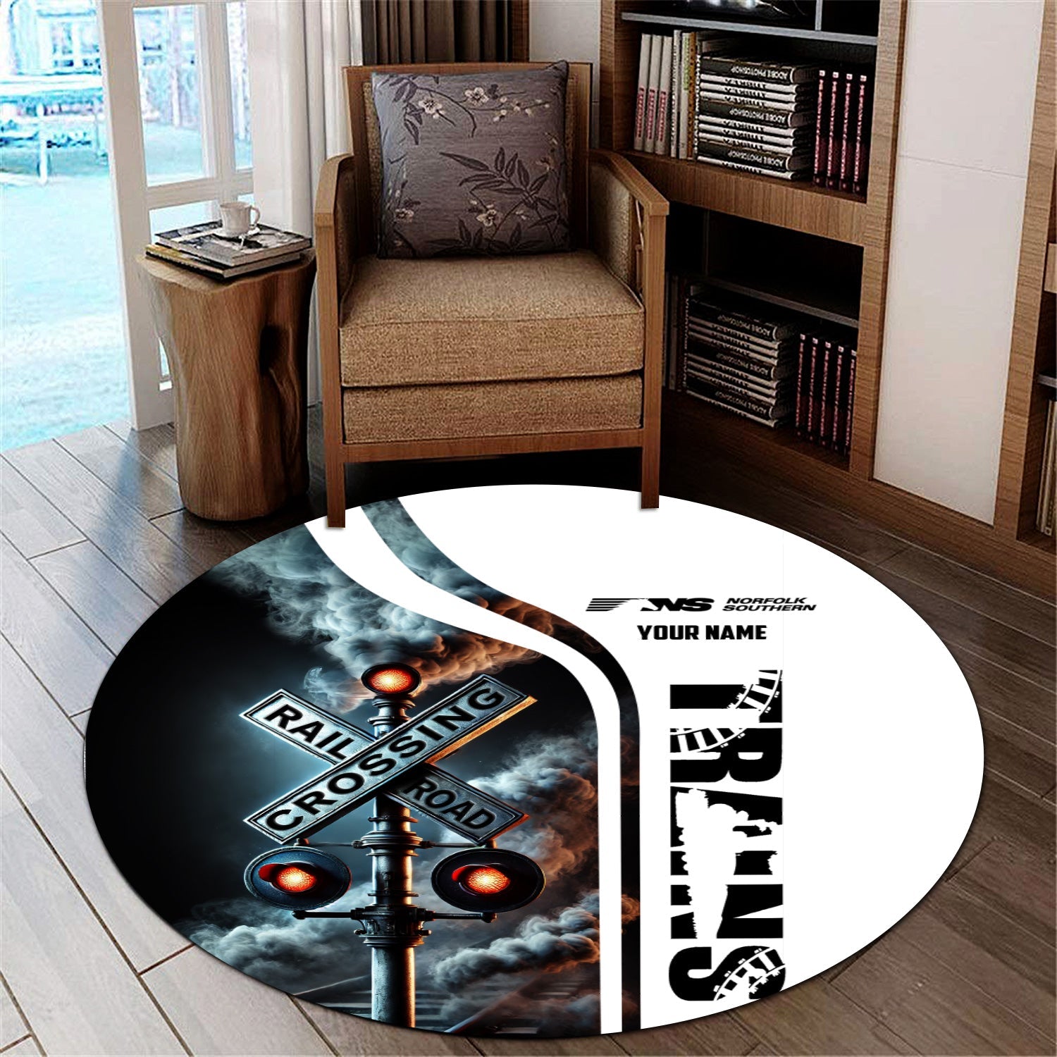 Railspirit Personalized Norfolk Southern Railway Round Mat Railroad Crossing Sign Mat All Over Print