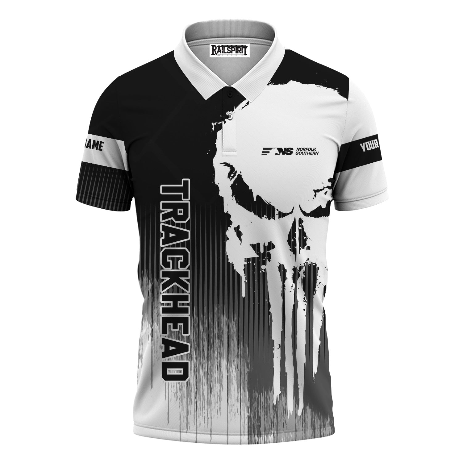 Railspirit Personalized Norfolk Southern Railway Polo Shirt Skull Design with Custom Job Train Shirt for Trackhead Crew