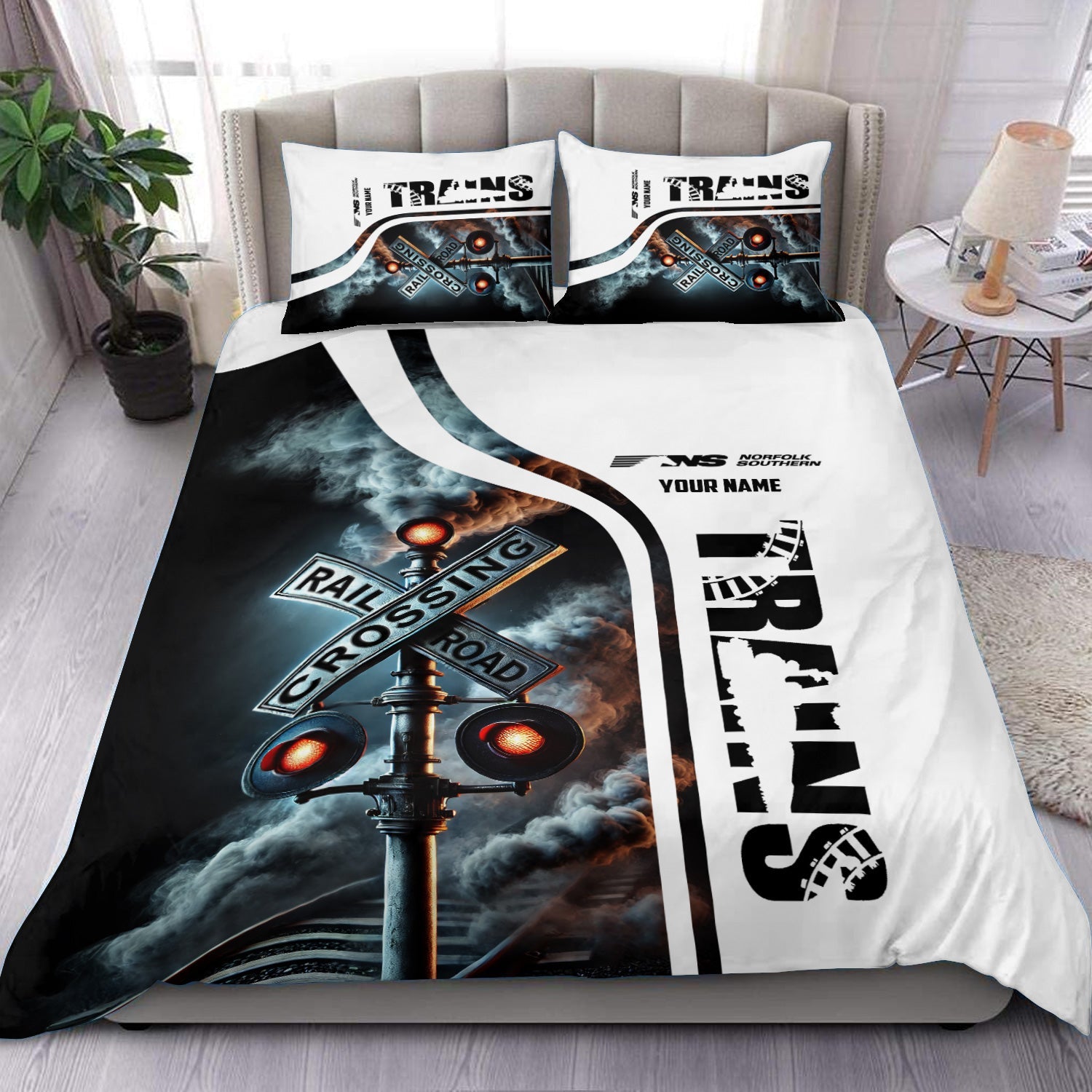 Railspirit Personalized Norfolk Southern Railway Bedding Set Railroad Crossing Sign Bedding Set All Over Print