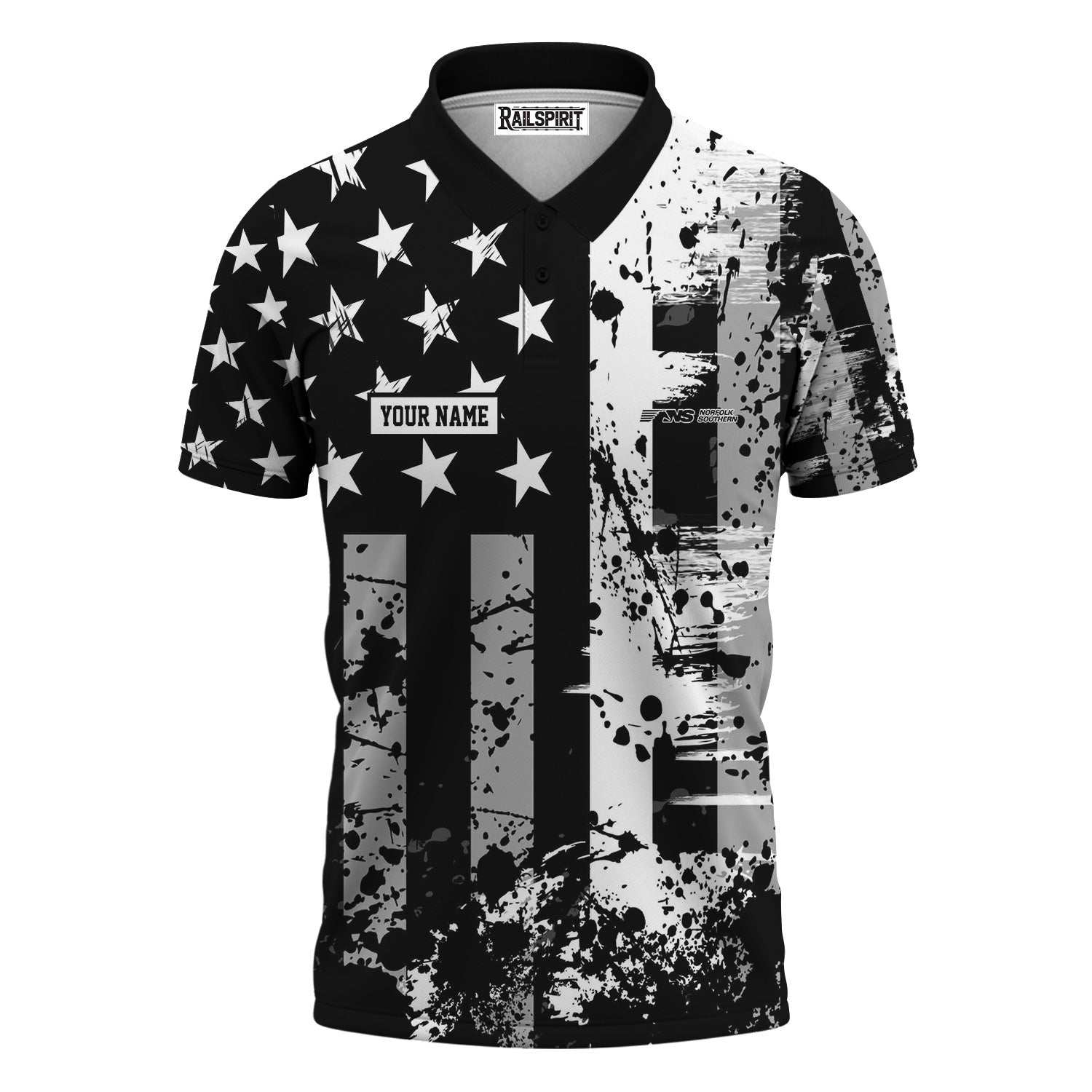 Railspirit Personalized Norfolk Southern Railway Polo Shirt Artistic Paint American Flag Style Train Shirt