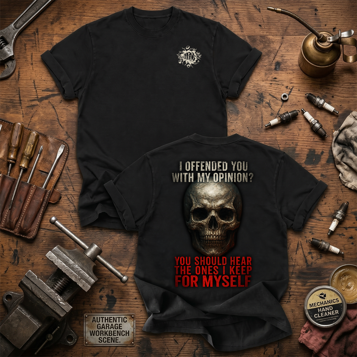 I Offended You With My Opinion You Should Hear The Ones I Keep For Myself Printed T-Shirt, Funny Mechanic Skull Shirt Gift