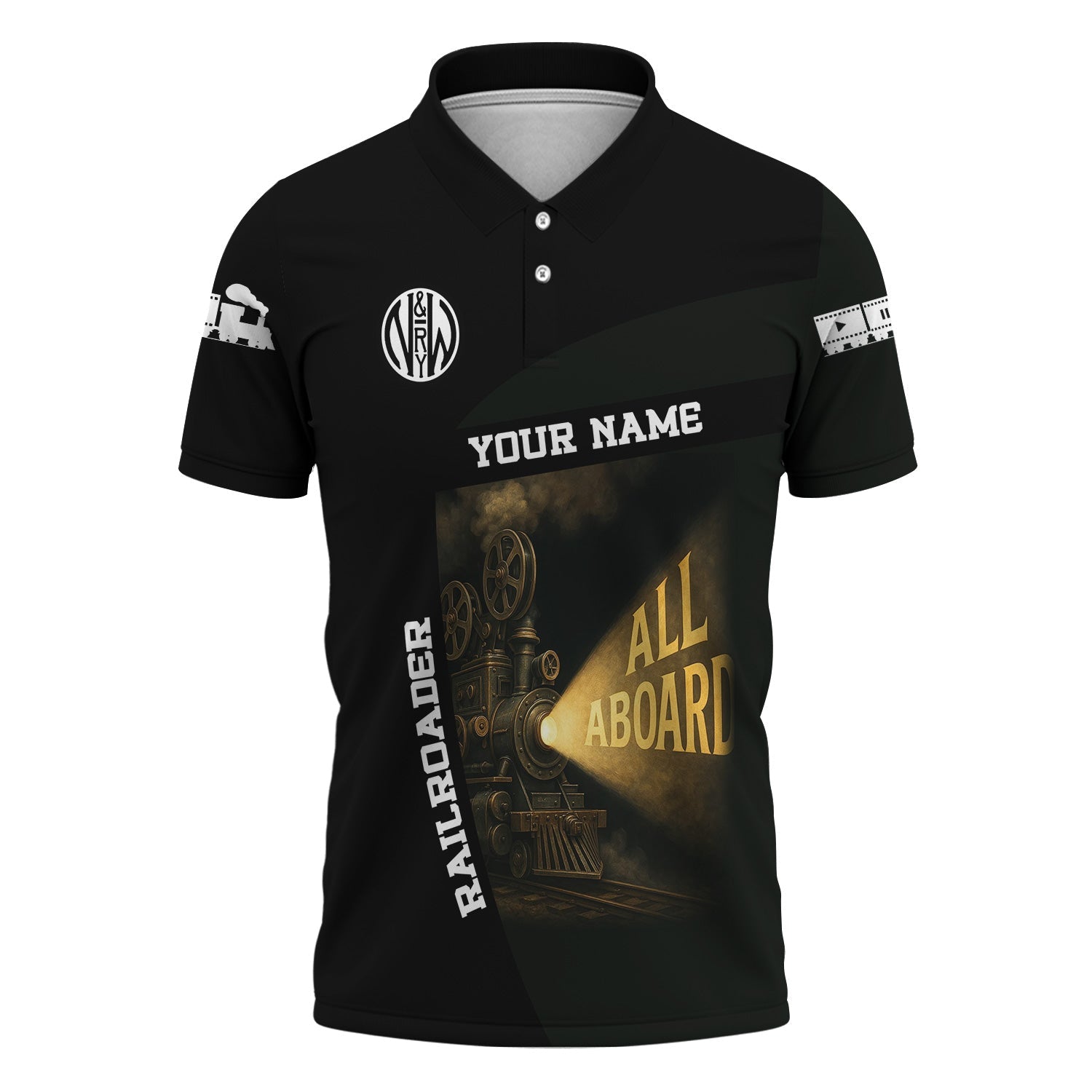 Railspirit Personalized Norfolk and Western Railway Polo Shirt All Aboard Steam Train Movie Projector Style N&W Shirt
