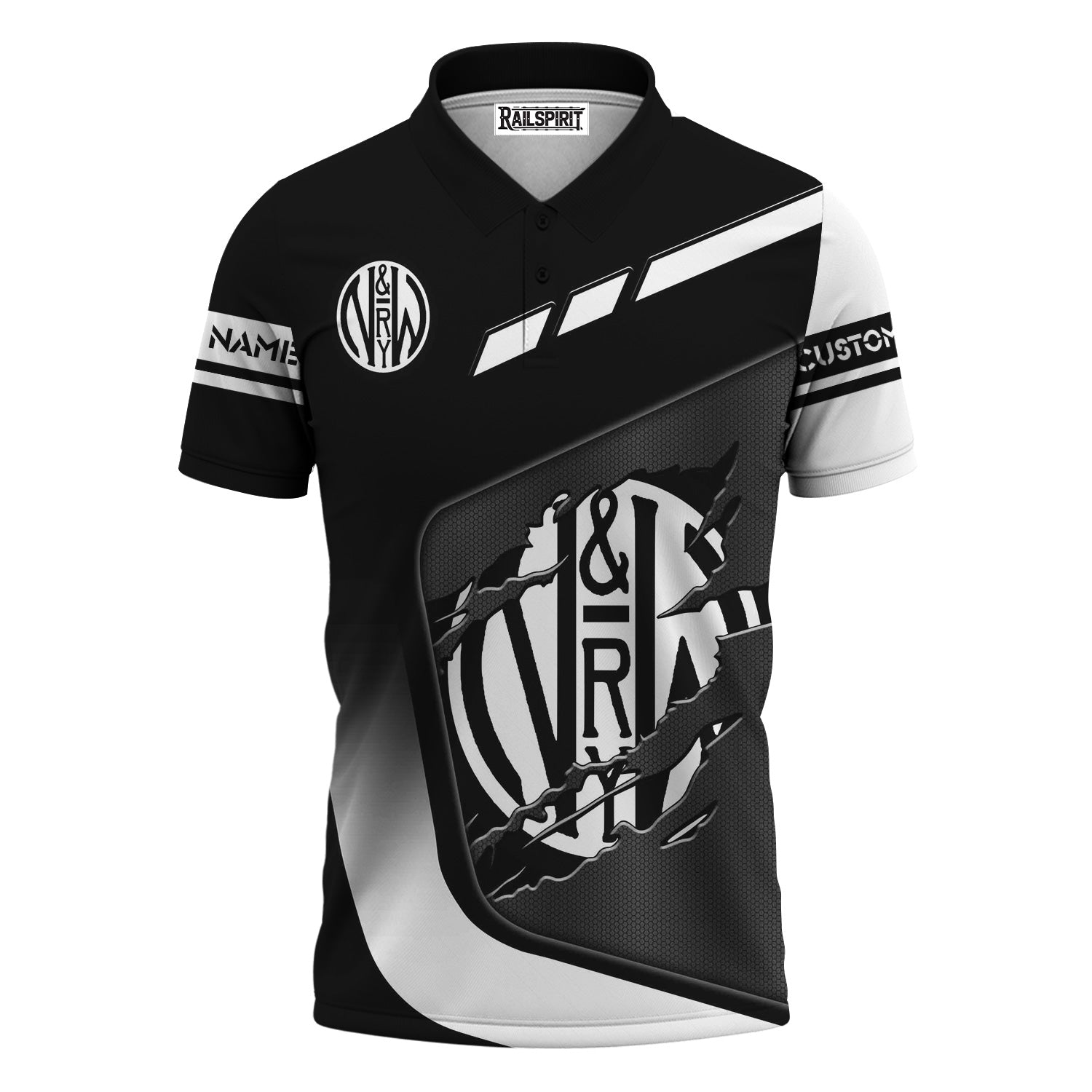 Railspirit Personalized Norfolk and Western Railway Polo Shirt Ripped Texture Style N&W Train Shirt For Railroad Fanatic
