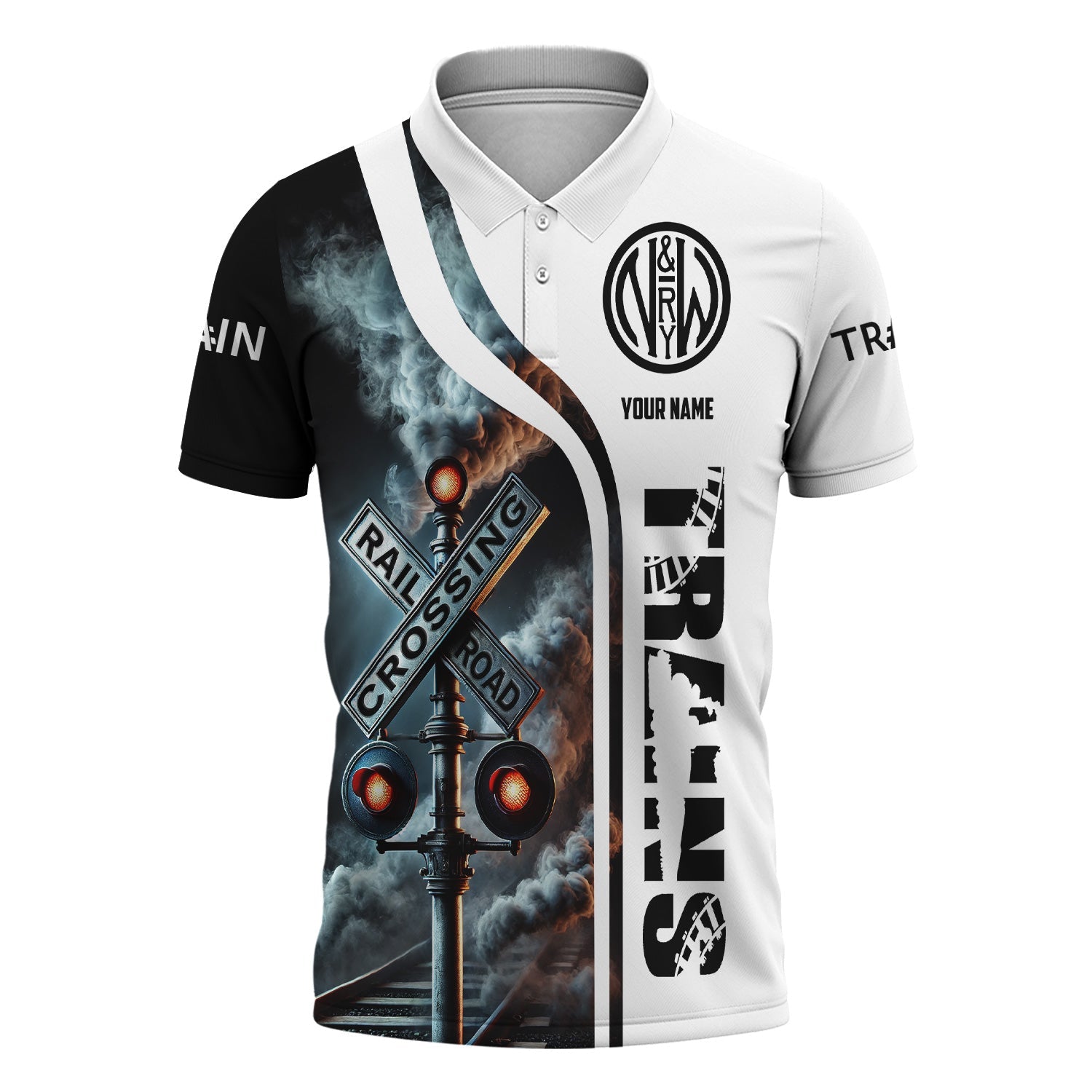 Railspirit Personalized Norfolk and Western Railway Polo Shirt Crossing Railroad Sign American Locomotive Train Shirt All Over Print