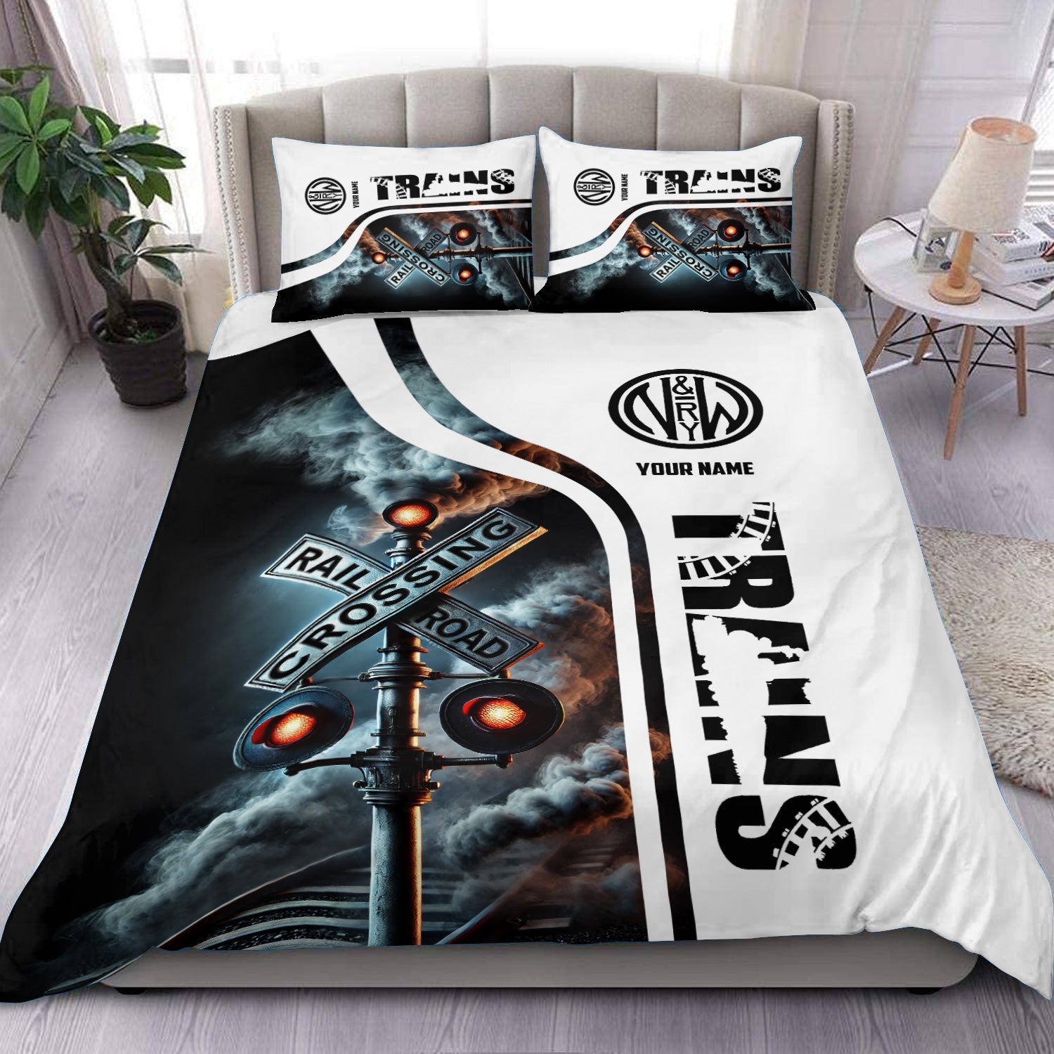 Railspirit Personalized Norfolk and Western Railway Bedding Set Railroad Crossing Sign N&W Bedding Set All Over Print