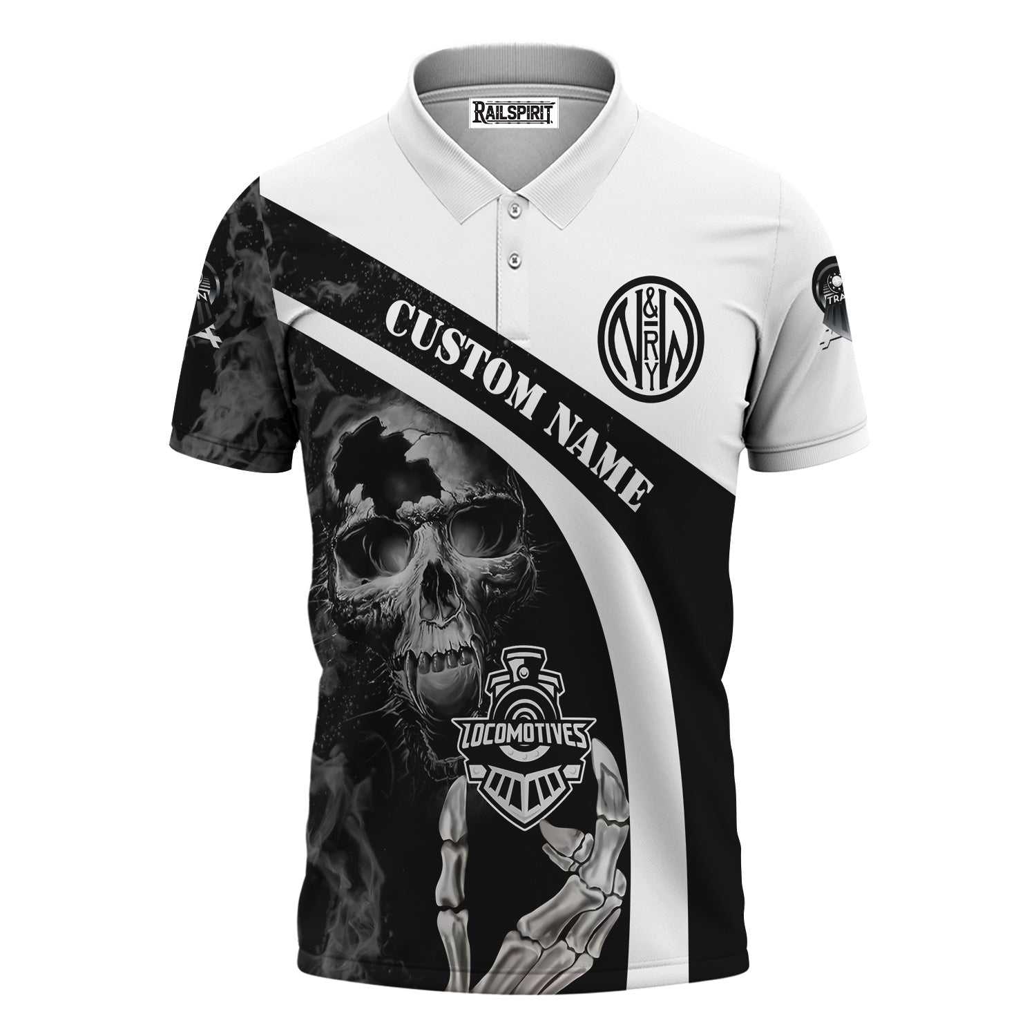 Railspirit Personalized Norfolk and Western Railway Polo Shirt Flame Skull Design N&W Train Shirt for Locomotive Fans
