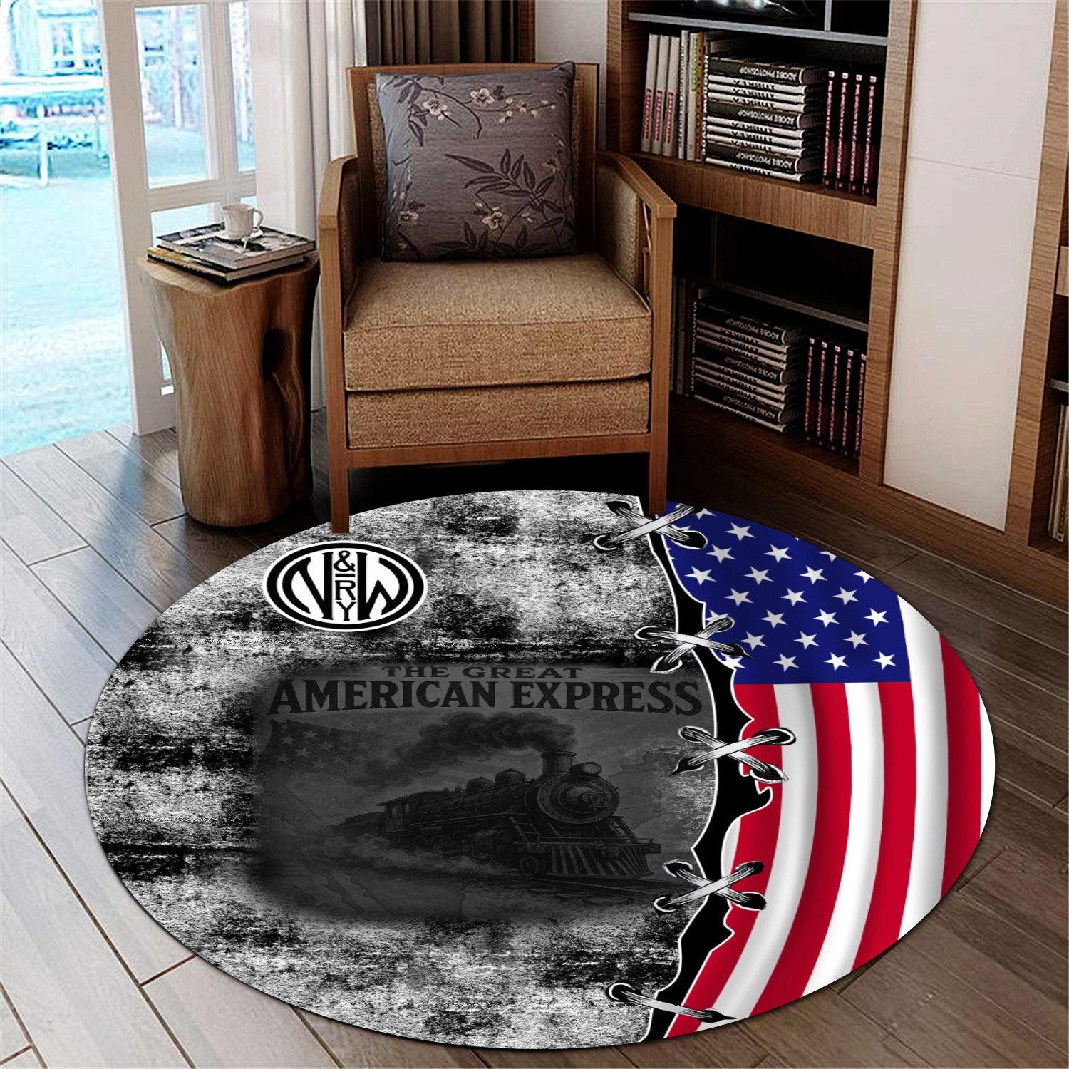 Railspirit Norfolk and Western Railway Round Mat Retro American Express Train With USA Flag N&W Round Mat