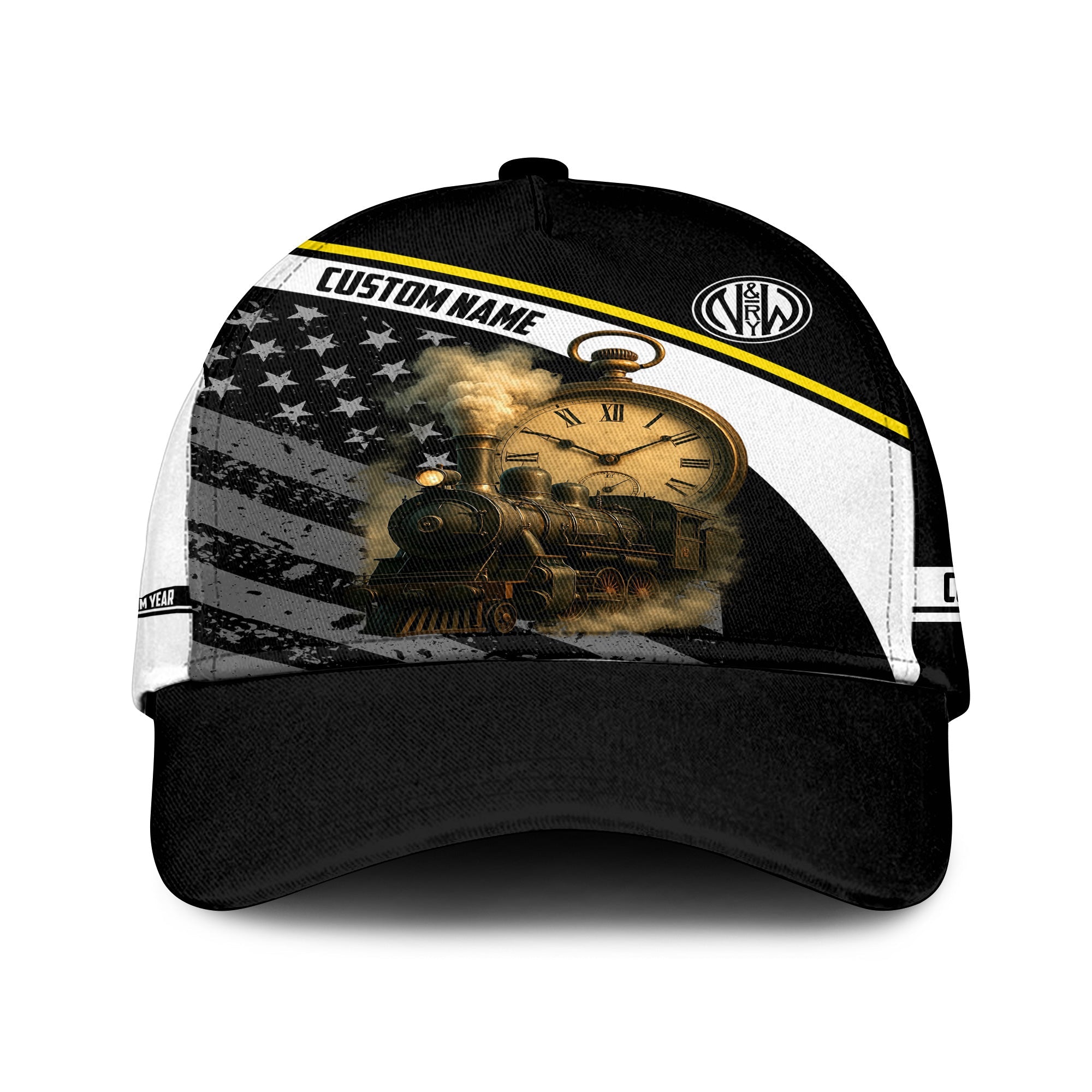 Railspirit Personalized Norfolk and Western Railway Classic Cap Classic Steam Engine With Retro Pocket Watch N&W Cap All Over Print