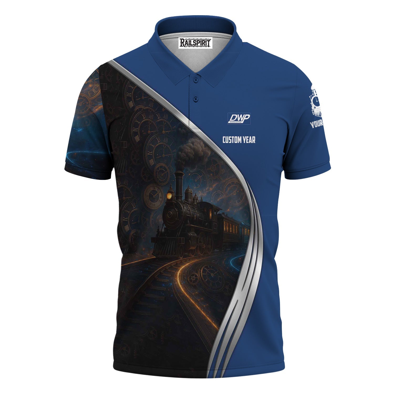 Railspirit Personalized Duluth, Winnipeg and Pacific Railway Polo Shirt Steampunk Locomotive with Custom Year Train Shirt