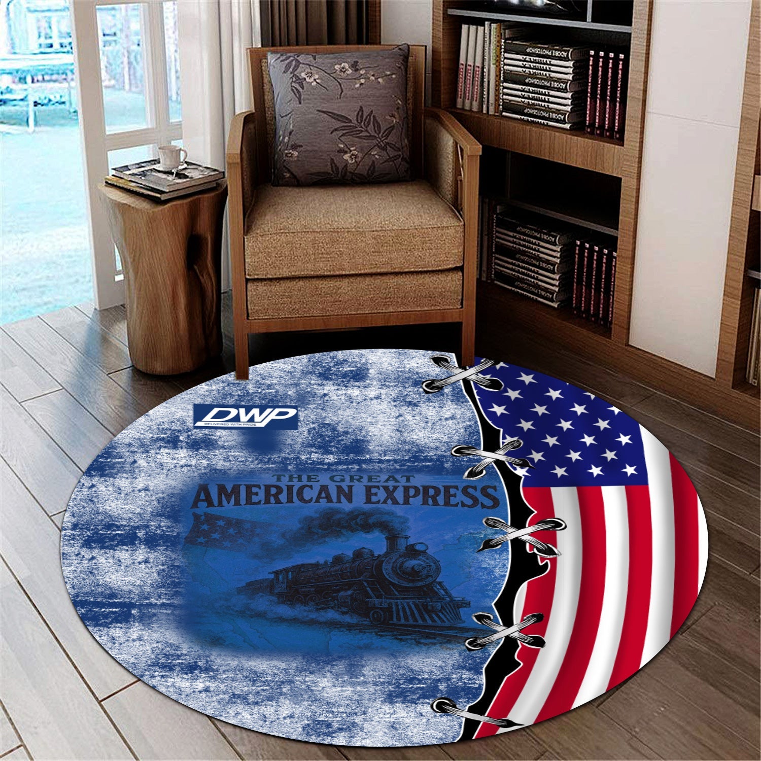 Railspirit Duluth, Winnipeg and Pacific Railway Round Mat Retro American Express Train With USA Flag Round Mat