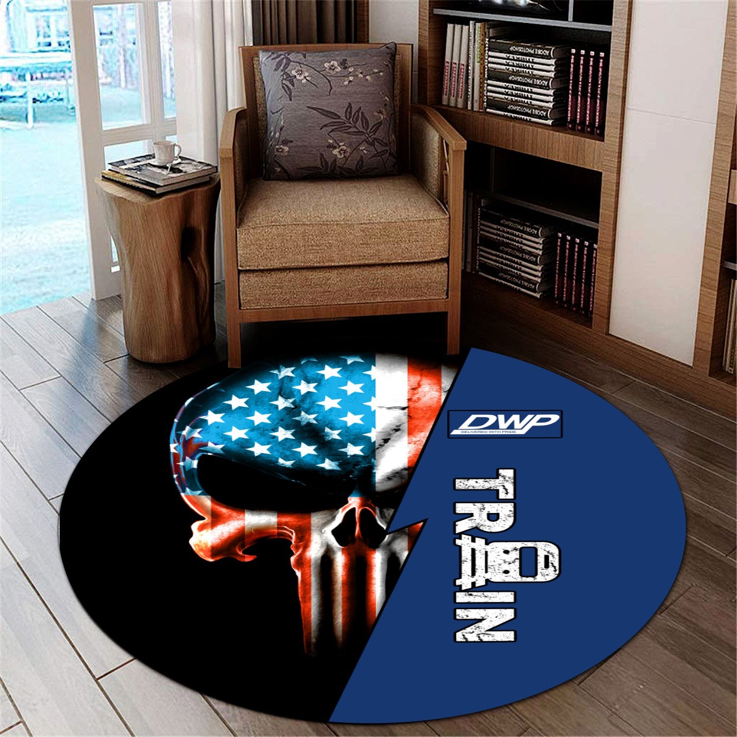 Railspirit Duluth, Winnipeg and Pacific Railway Round Mat Train Skull American Flag Style Rug All Over Print