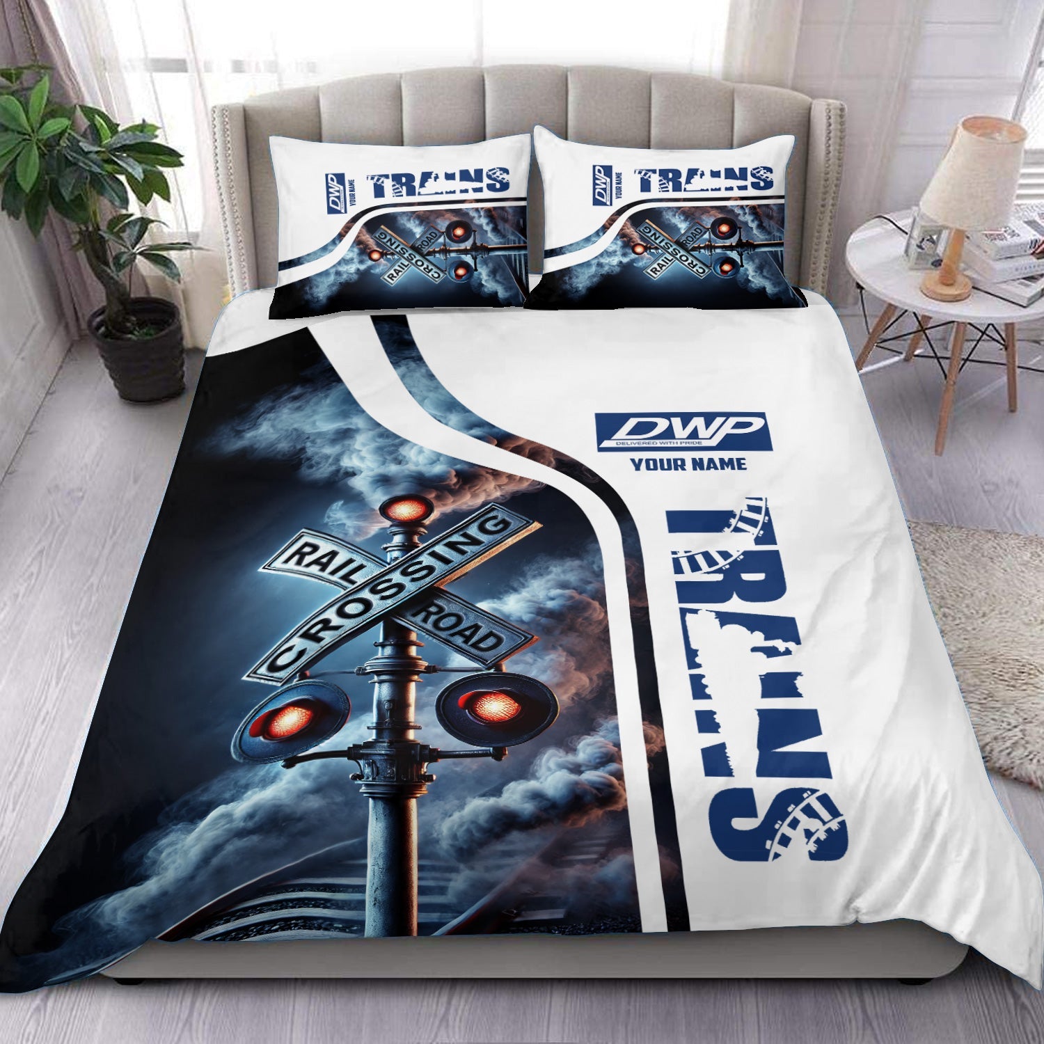 Railspirit Personalized Duluth, Winnipeg and Pacific Railway Bedding Set Railroad Crossing Sign Bedding Set All Over Print