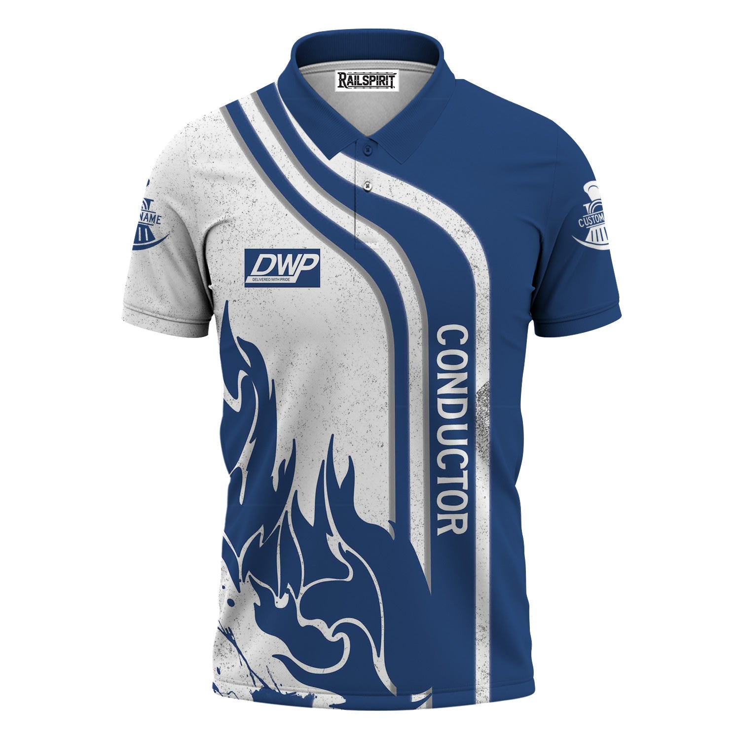 Railspirit Personalized Duluth, Winnipeg and Pacific Railway Polo Shirt Flame Design with Custom Job Position Train Shirt