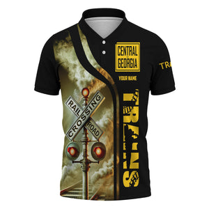 Railspirit Personalized Central of Georgia Railway Polo Shirt Crossing Railroad Sign American Locomotive Train Shirt All Over Print