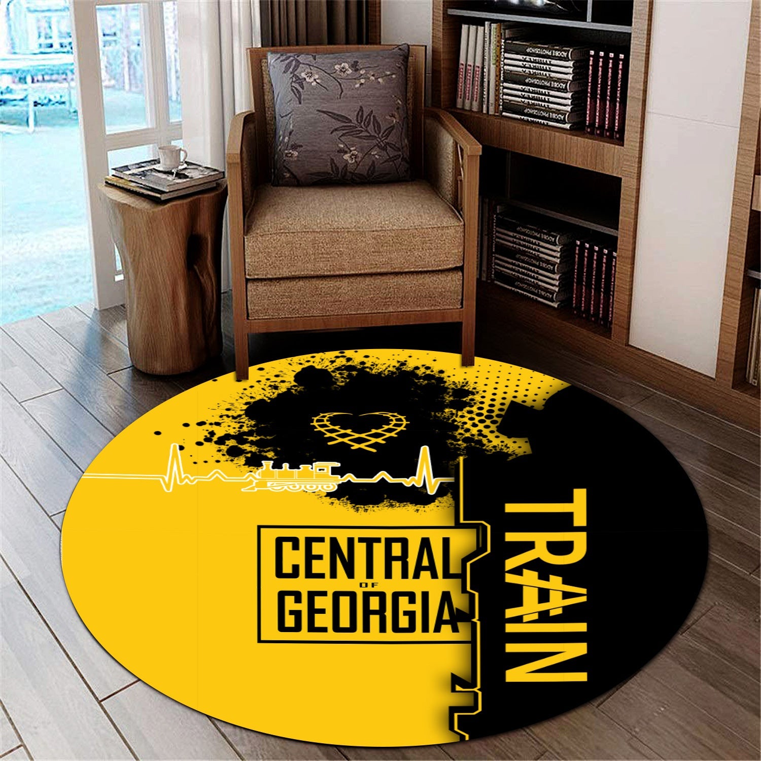 Railspirit Central of Georgia Railway Round Mat Engine Heartbeat and Track Love Style Mat Gift Idea For Train Lovers