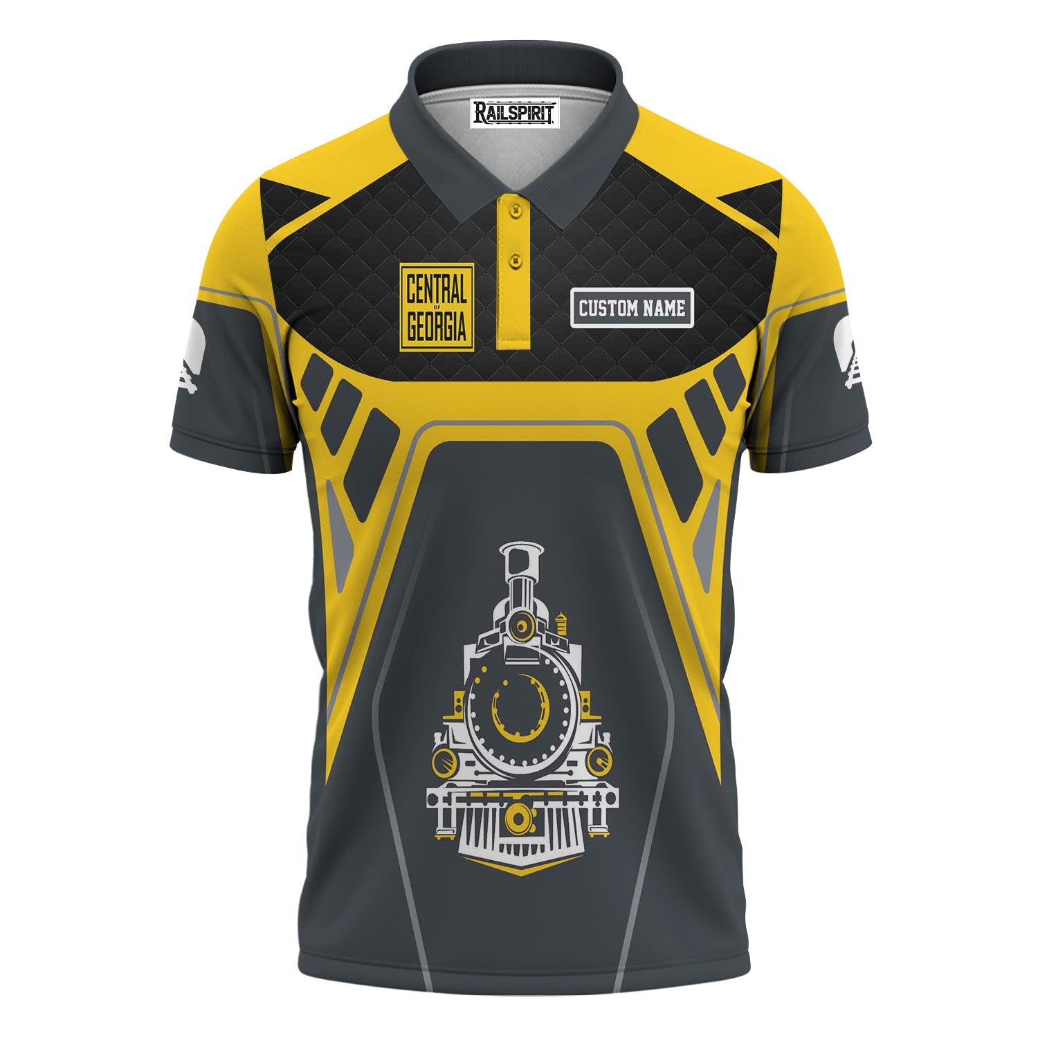 Railspirit Personalized Central of Georgia Railway Polo Shirt Steam Locomotive Engine Graphic Train Shirt All Over Print