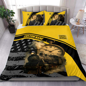 Railspirit Personalized Central of Georgia Railway Bedding Set Classic Steam Engine With Retro Pocket Watch Bedding Set All Over Print