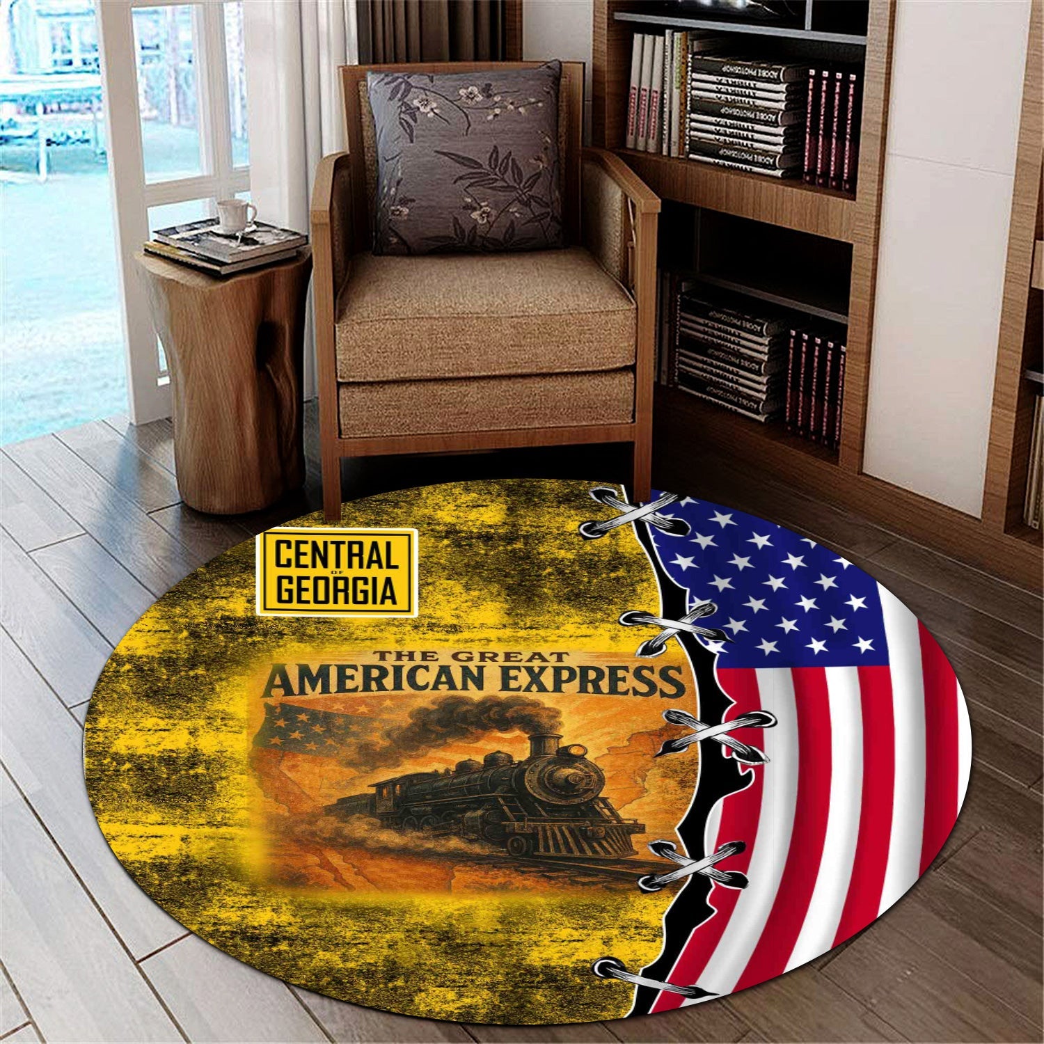 Railspirit Central of Georgia Railway Round Mat Retro American Express Train With USA Flag Round Mat