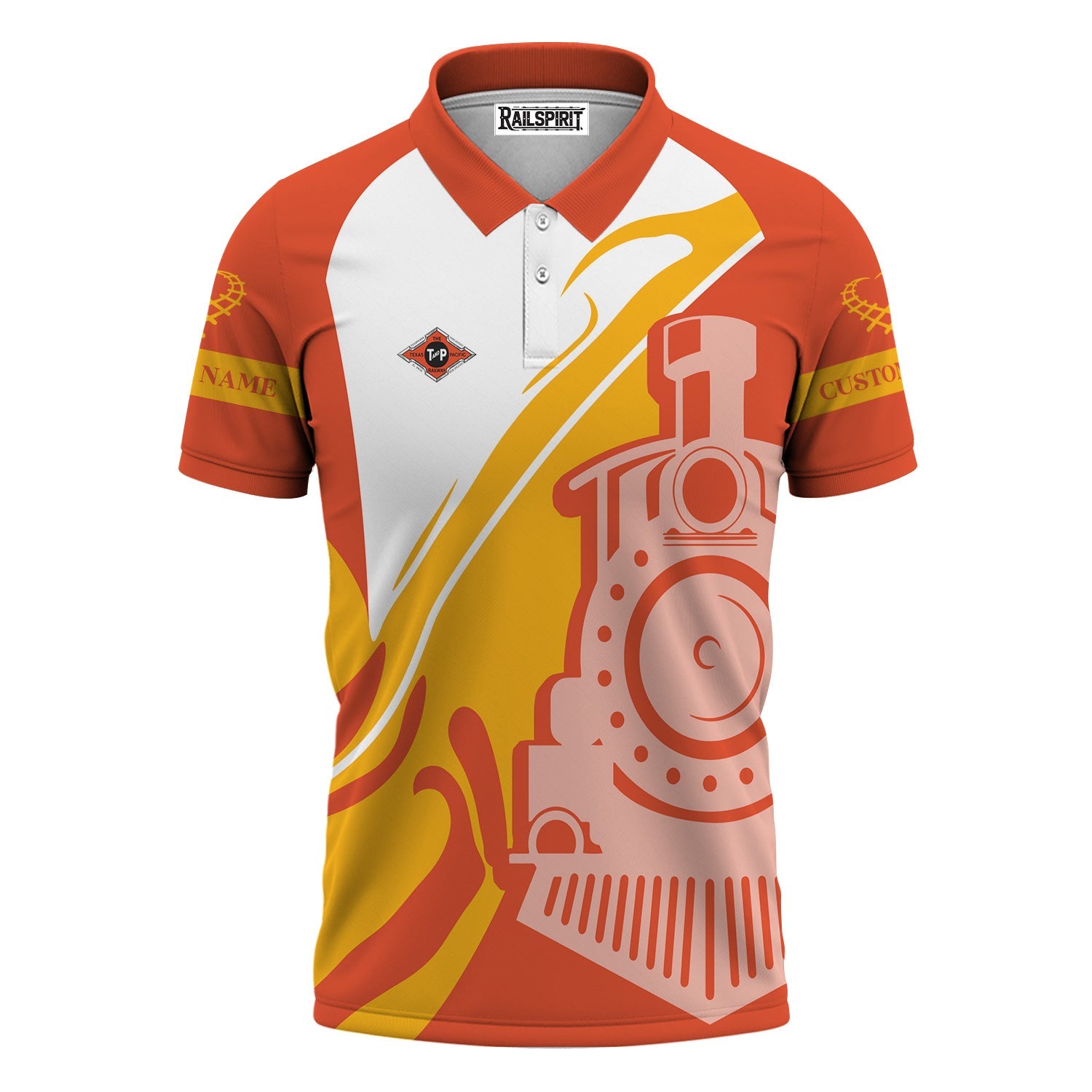 Railspirit Personalized Texas and Pacific Railway Polo Shirt Flame-Inspired Style Shirt Gift Idea For Train Lovers