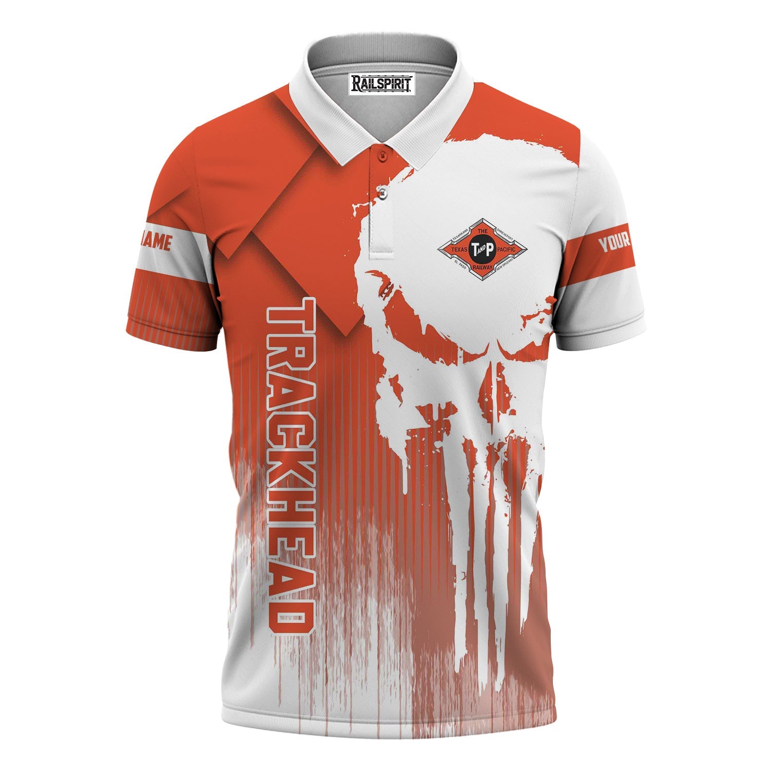 Railspirit Personalized Texas and Pacific Railway Polo Shirt Skull Design with Custom Job Train Shirt for Trackhead Crew