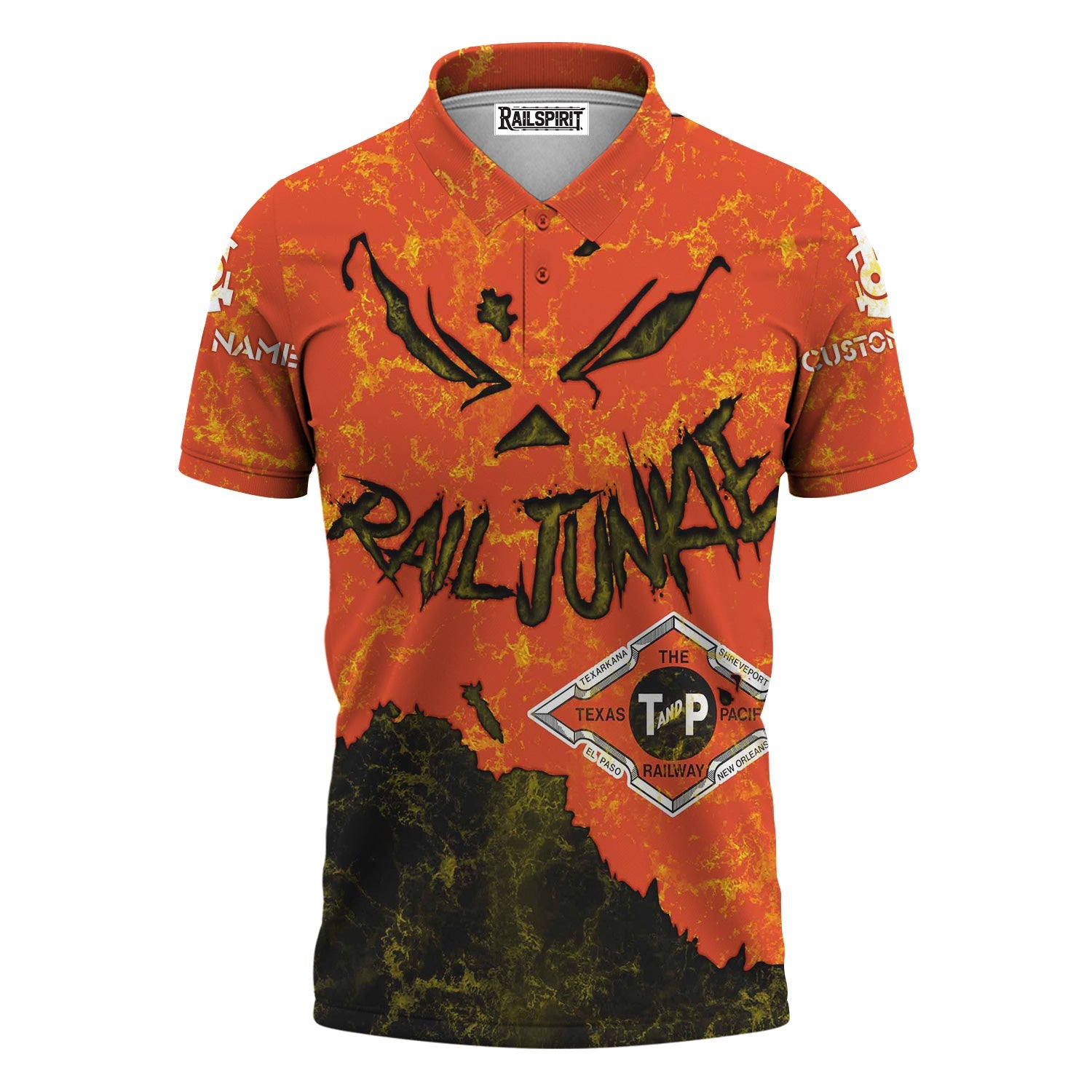 Railspirit Personalized Texas and Pacific Railway Polo Shirt Torn Graphic Style Train Shirt For Rail Junkie