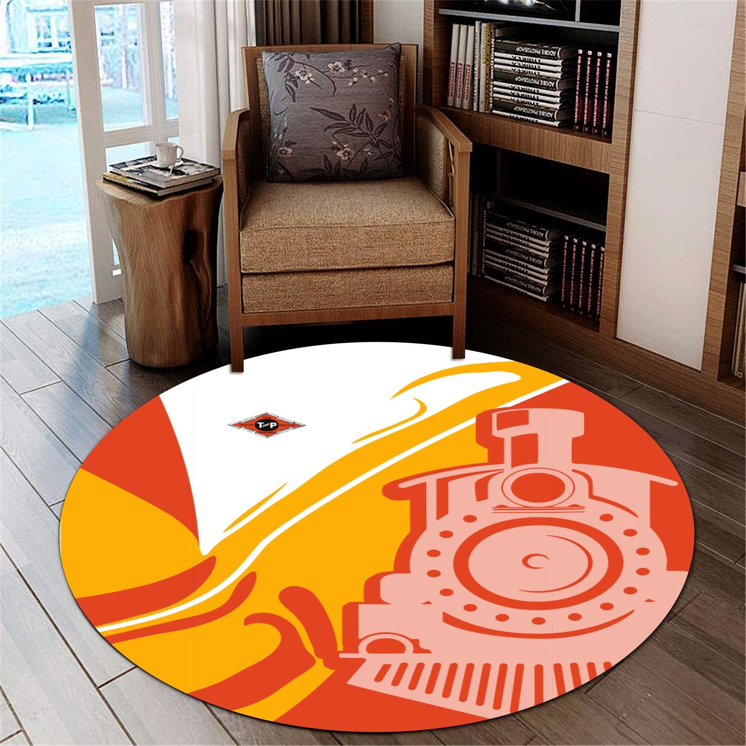 Railspirit Texas and Pacific Railway Round Mat Flame-Inspired Style Mat Gift Idea For Train Lovers