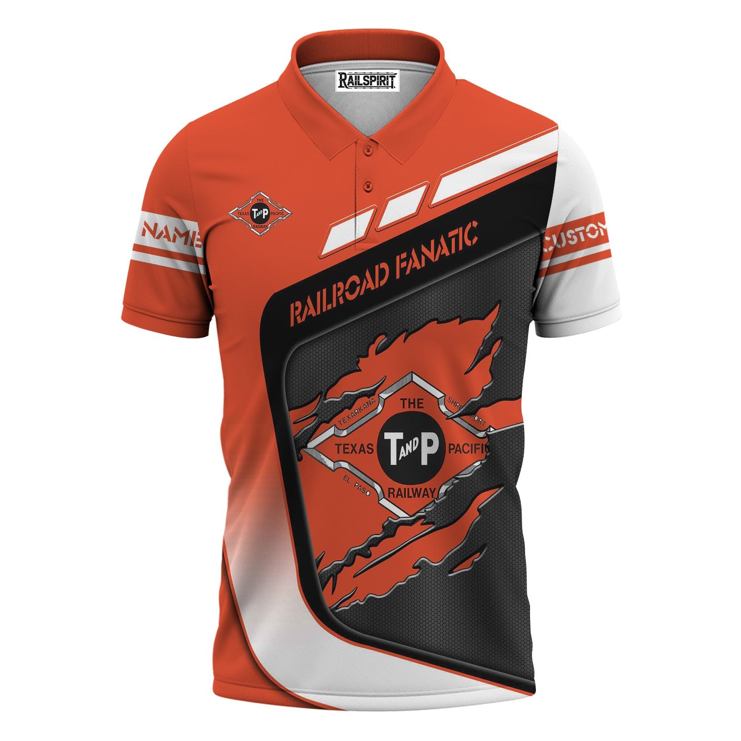 Railspirit Personalized Texas and Pacific Railway Polo Shirt Ripped Texture Style Train Shirt For Railroad Fanatic