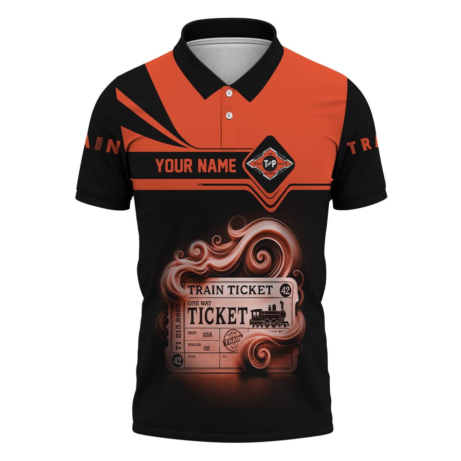 Railspirit Custom Name Texas and Pacific Railway Polo Shirt American Train Ticket Printed Shirt