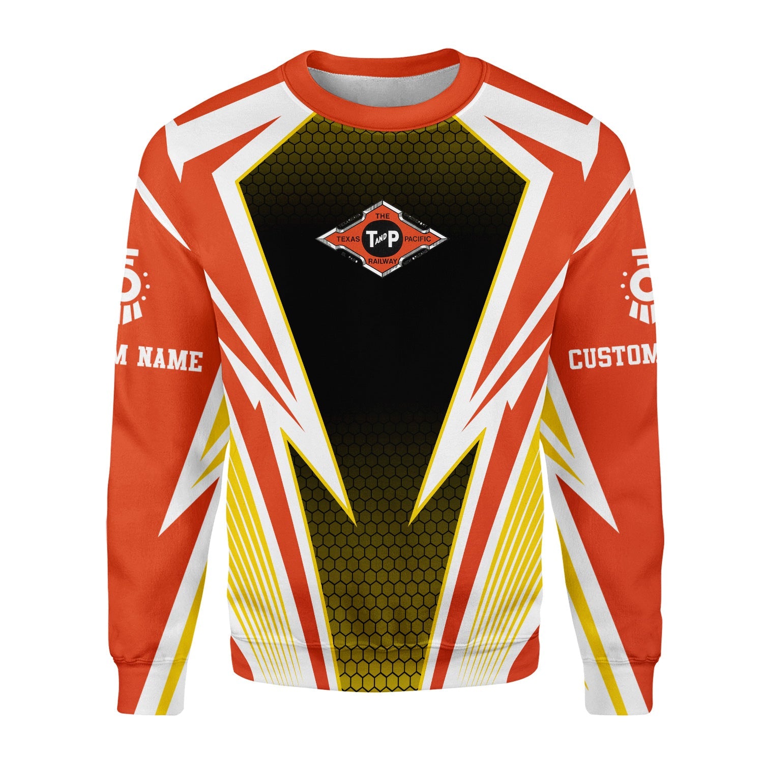 Railspirit Personalized Texas and Pacific Railway Sweatshirt Lightning Graphic Style Shirt Gift Idea For Train Lover