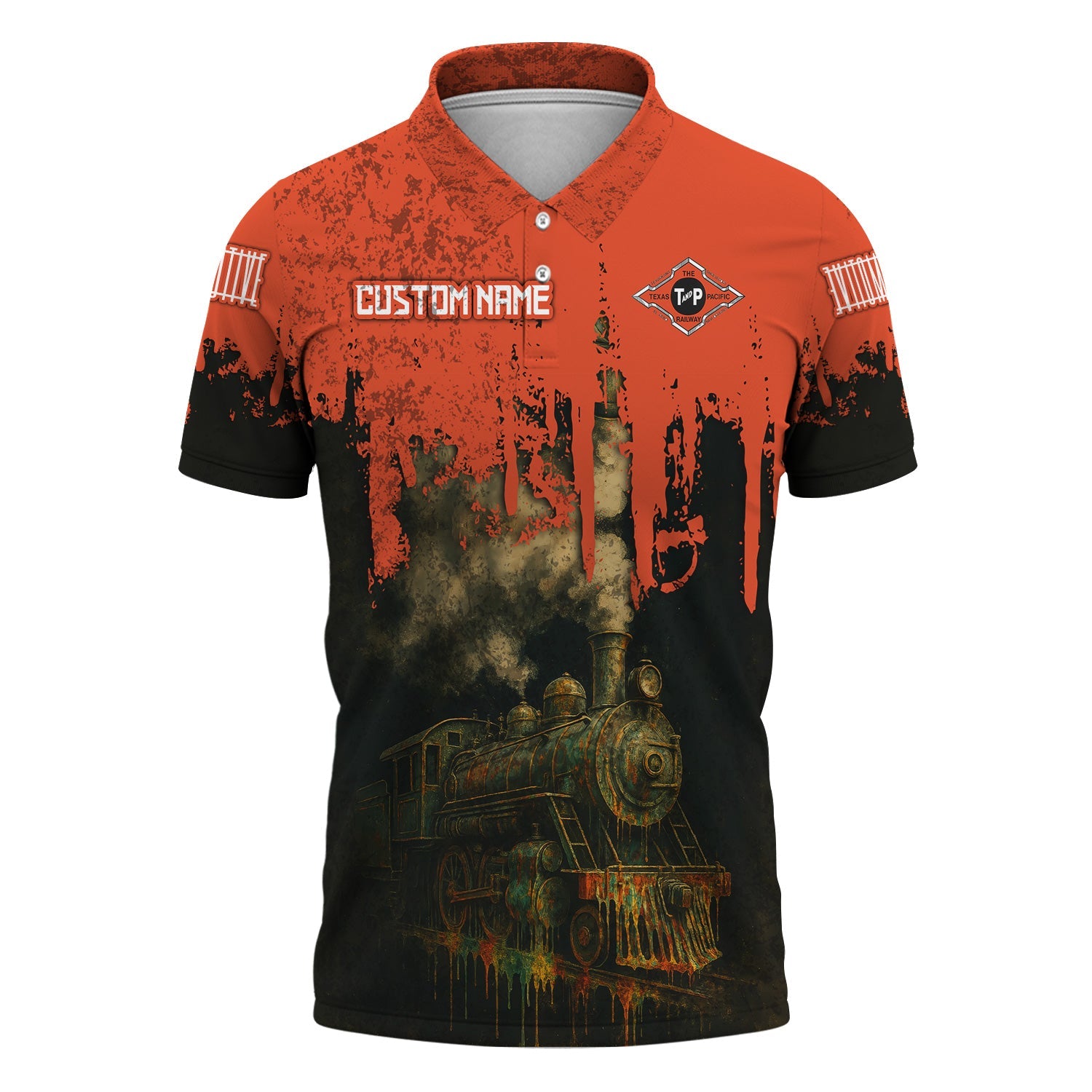 Railspirit Personalized Texas and Pacific Railway Polo Shirt Vintage Train Art Style Shirt For Locomotive Fans