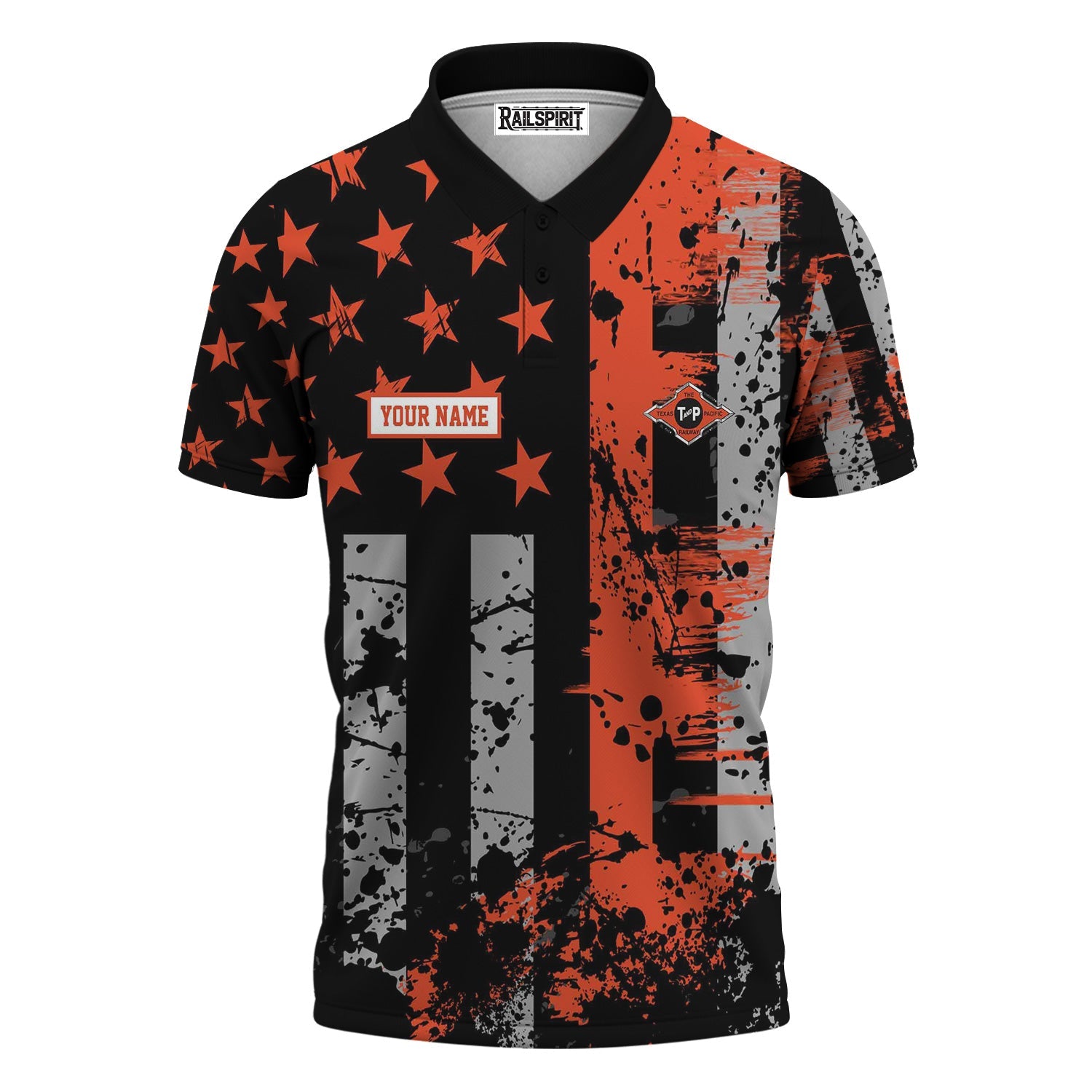 Railspirit Personalized Texas and Pacific Railway Polo Shirt Artistic Paint American Flag Style Train Shirt