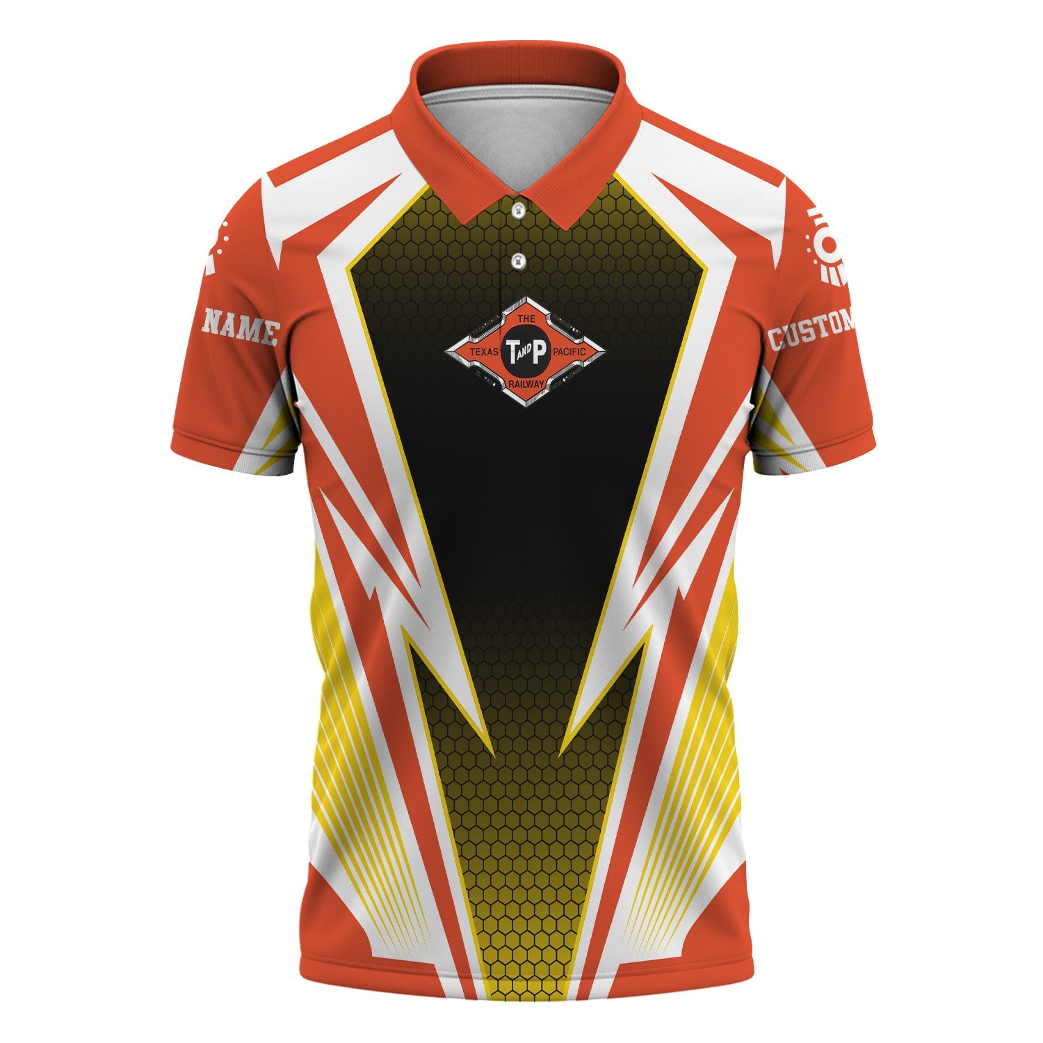 Railspirit Personalized Texas and Pacific Railway Polo Shirt Lightning Graphic Style Shirt Gift Idea For Train Lover