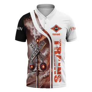 Railspirit Personalized Texas and Pacific Railway Polo Shirt Crossing Railroad Sign American Locomotive Train Shirt All Over Print