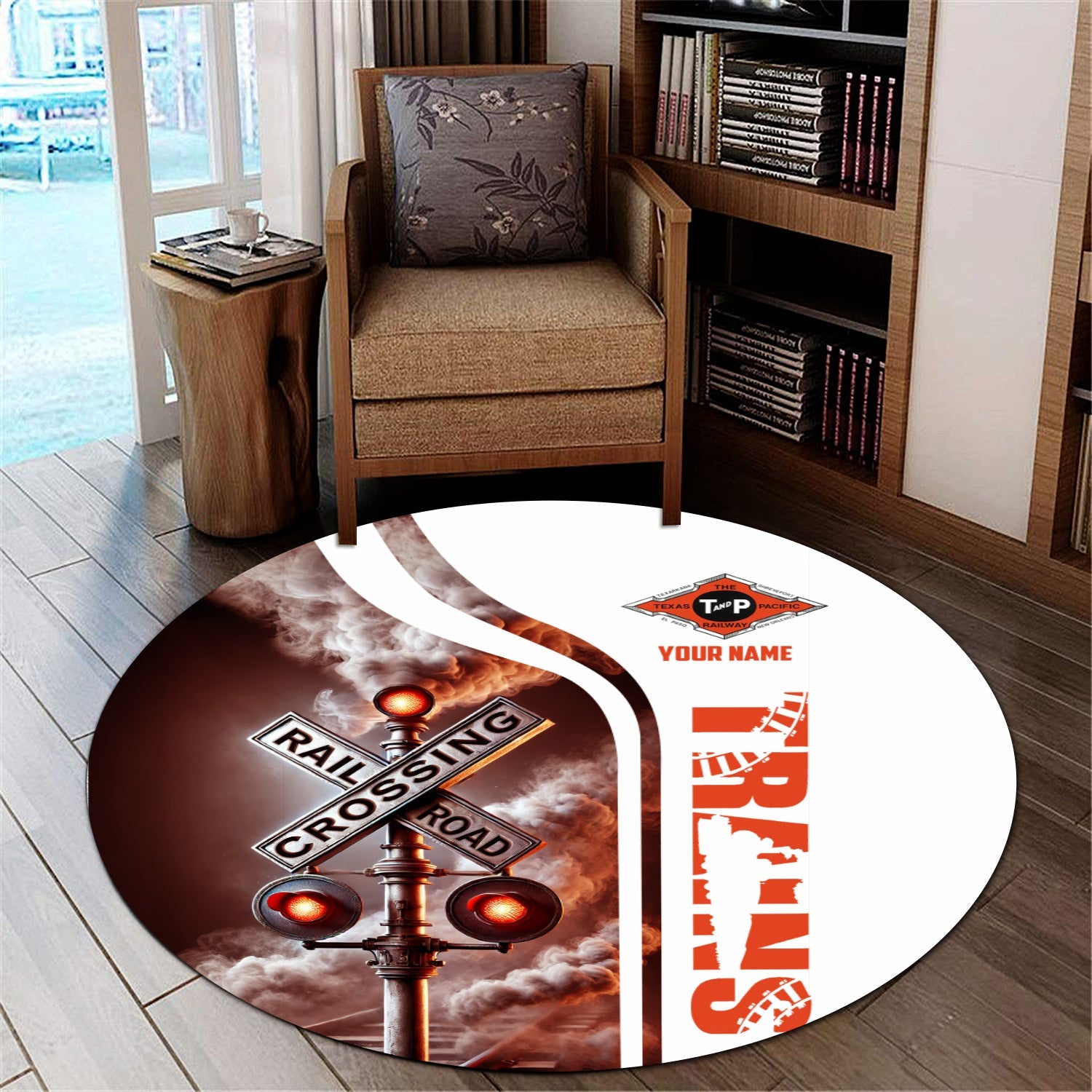 Railspirit Personalized Texas and Pacific Railway Round Mat Railroad Crossing Sign Mat All Over Print