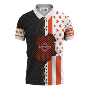 Railspirit Personalized Texas and Pacific Railway Polo Shirt American Flag with Crack Effect Train Shirt