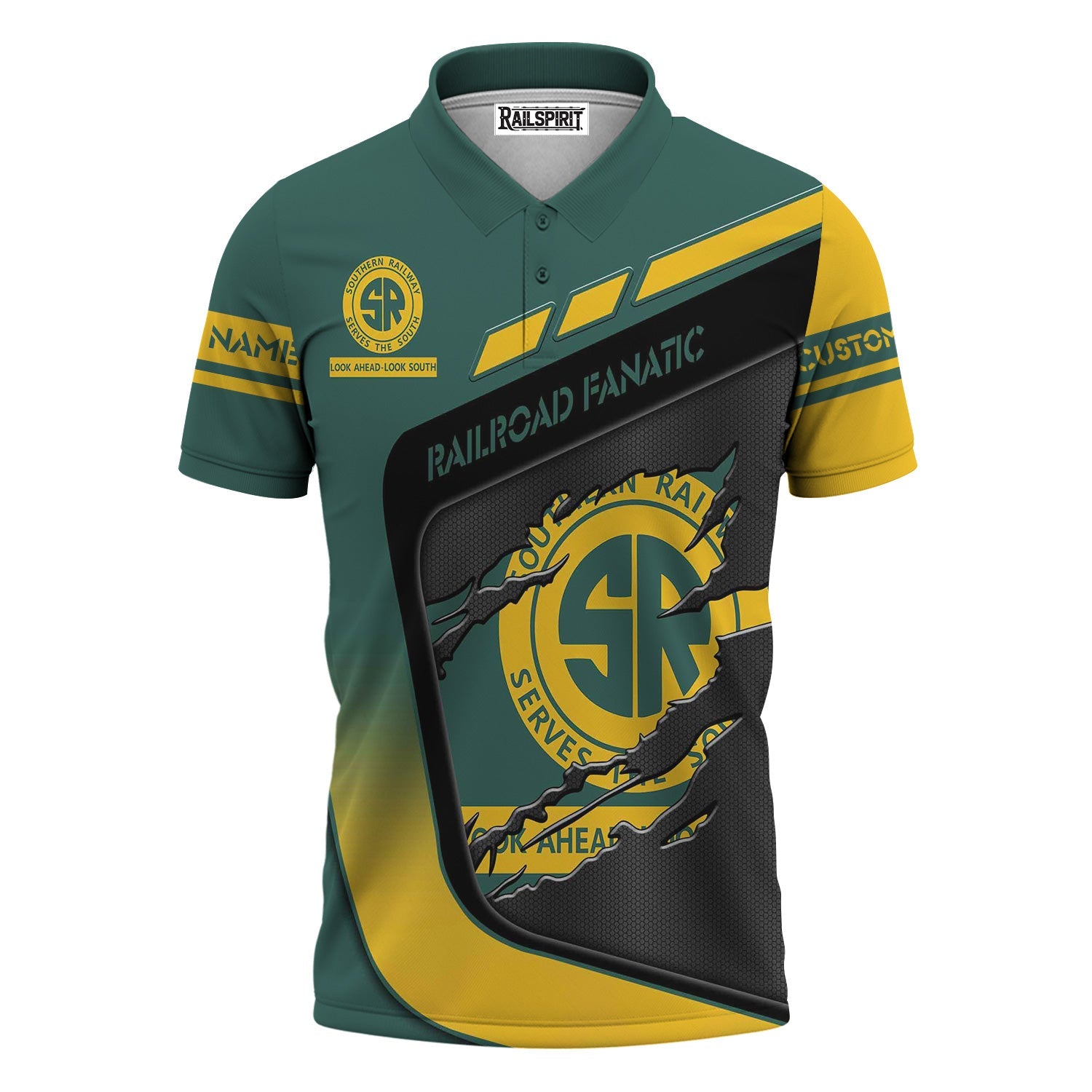 Railspirit Personalized Southern Railway U.S Polo Shirt Ripped Texture Style SOU Train Shirt For Railroad Fanatic