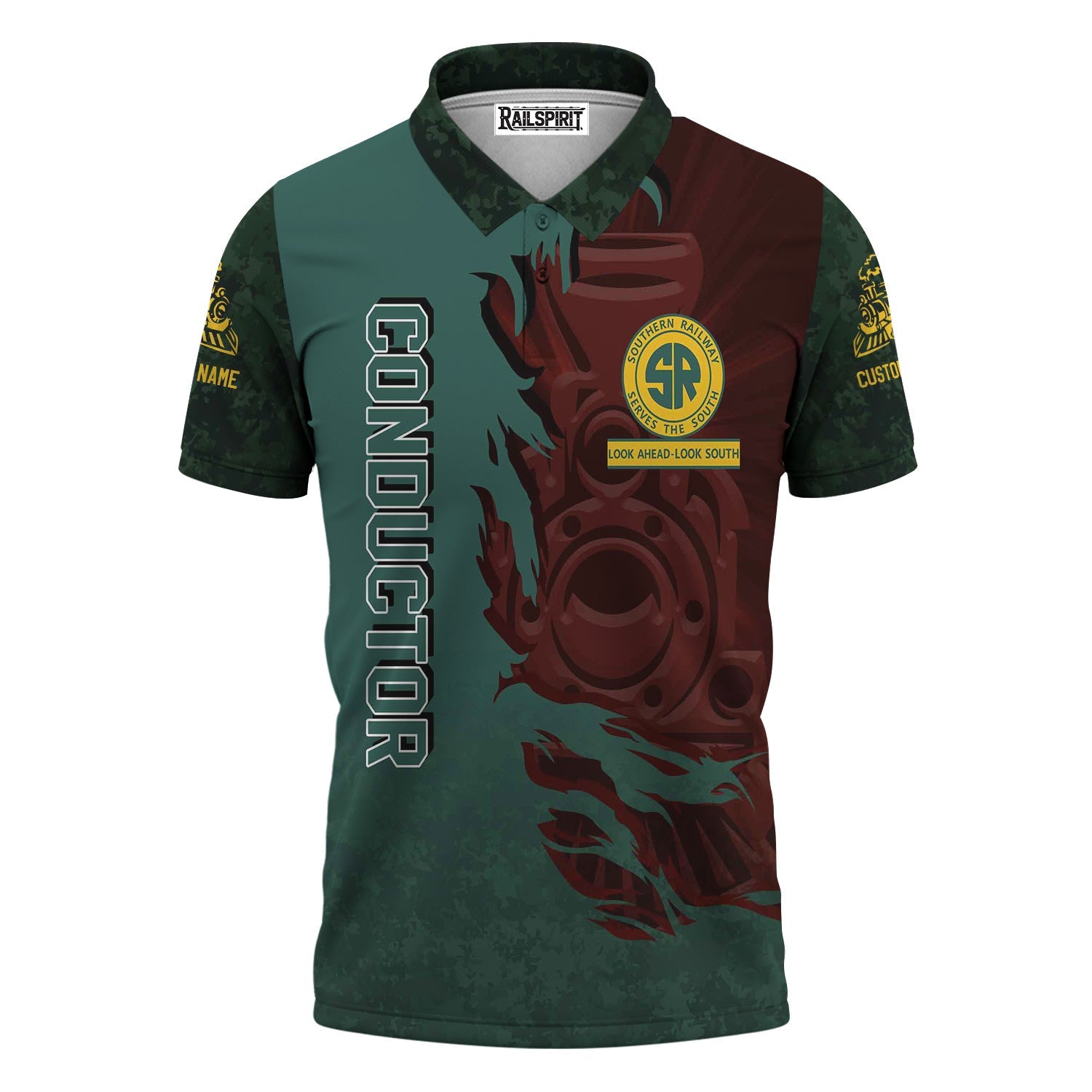 Railspirit Personalized Southern Railway U.S Polo Shirt Blazing Style with Custom Position SOU Train Shirt