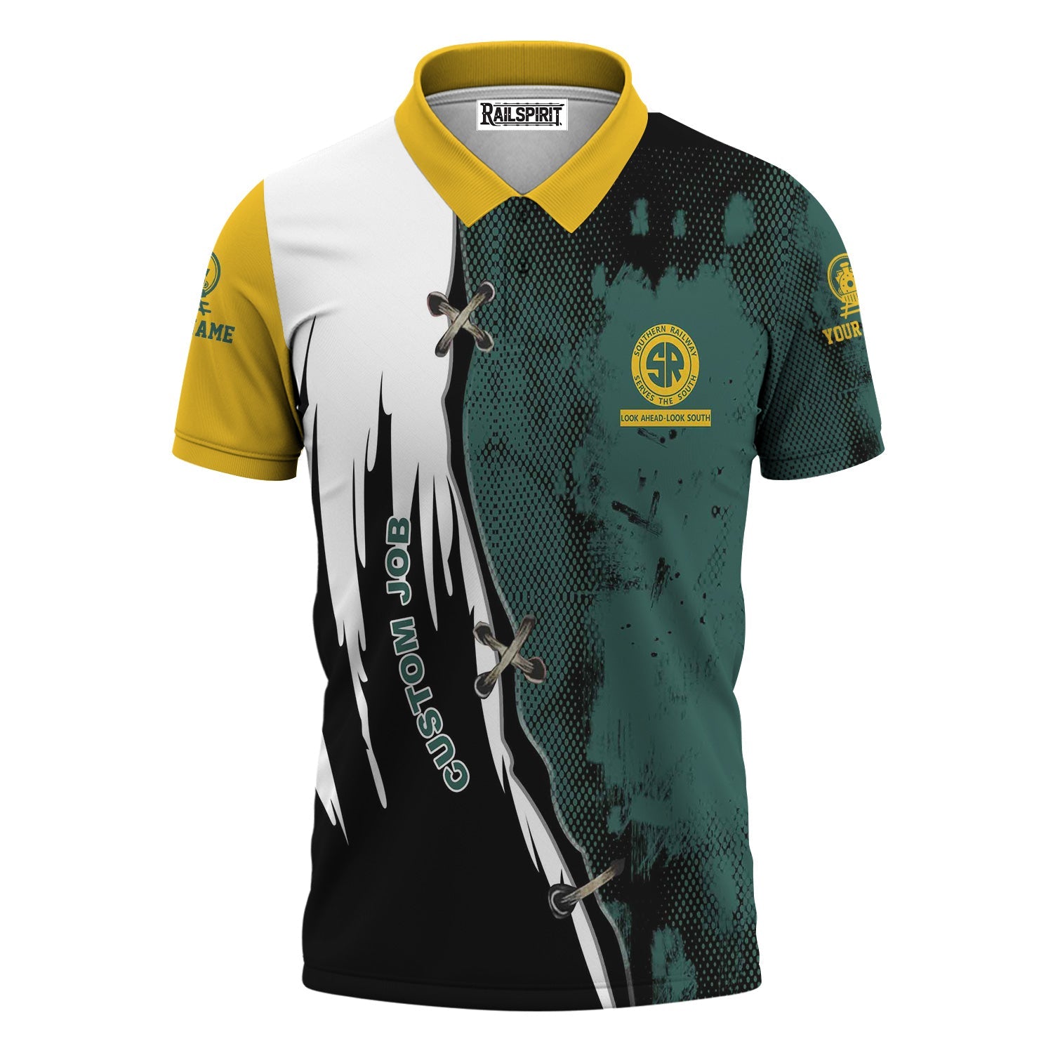 Railspirit Personalized Southern Railway U.S Polo Shirt Retro Stitches Design with Custom Position SOU Train Shirt
