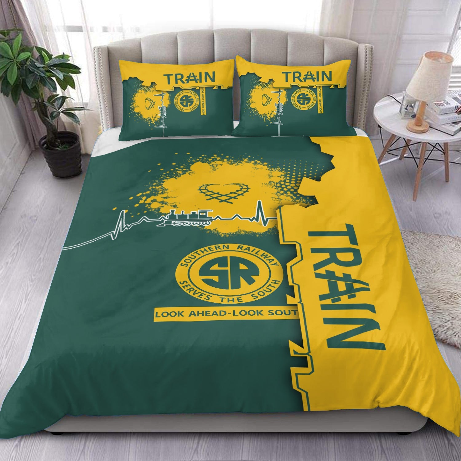 Railspirit Southern Railway U.S Bedding Set Engine Heartbeat and Track Love Style SOU Bedding Set Gift Idea For Train Lovers