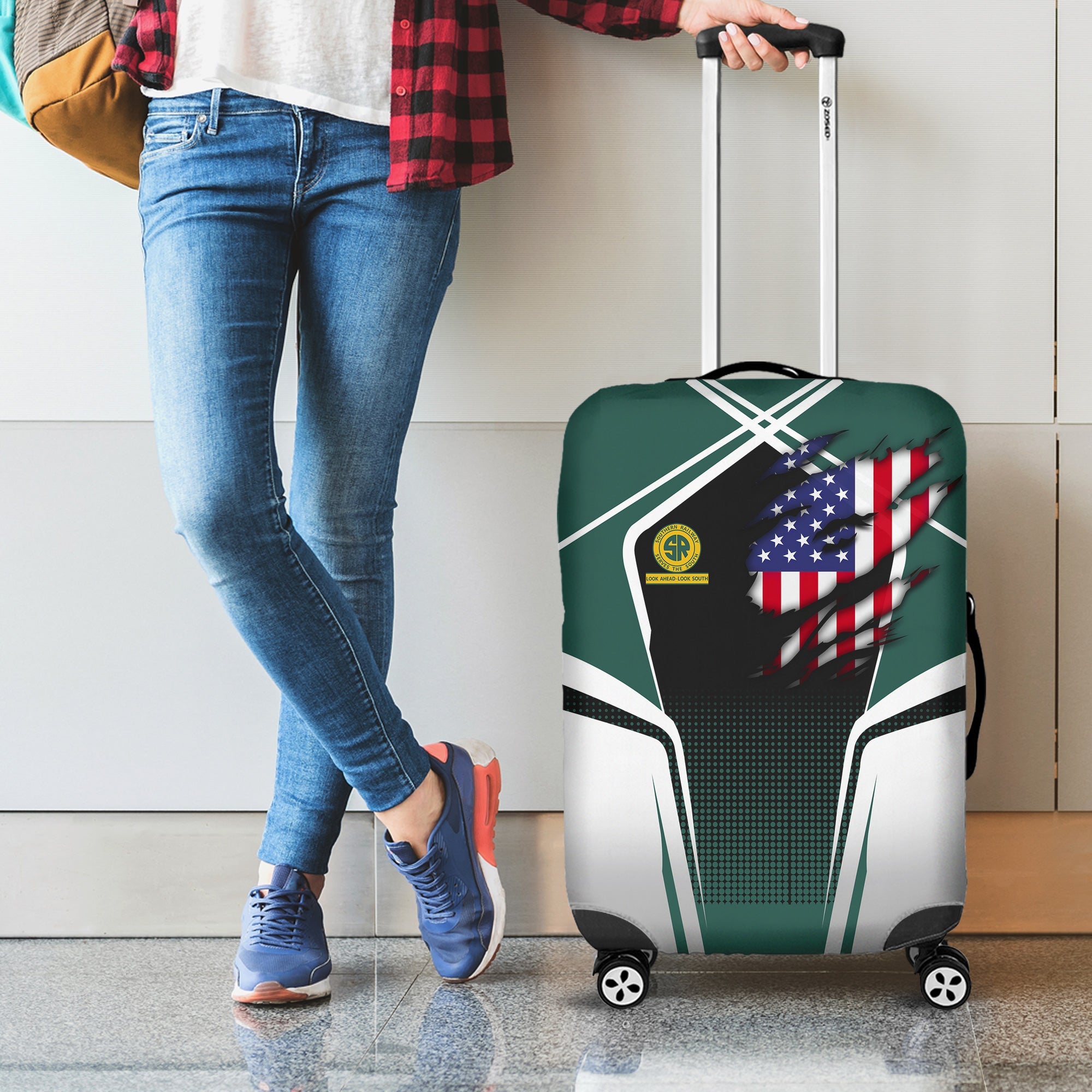 Railspirit Personalized Southern Railway U.S Luggage Cover American Eagle Vintage Train SOU Luggage Protection