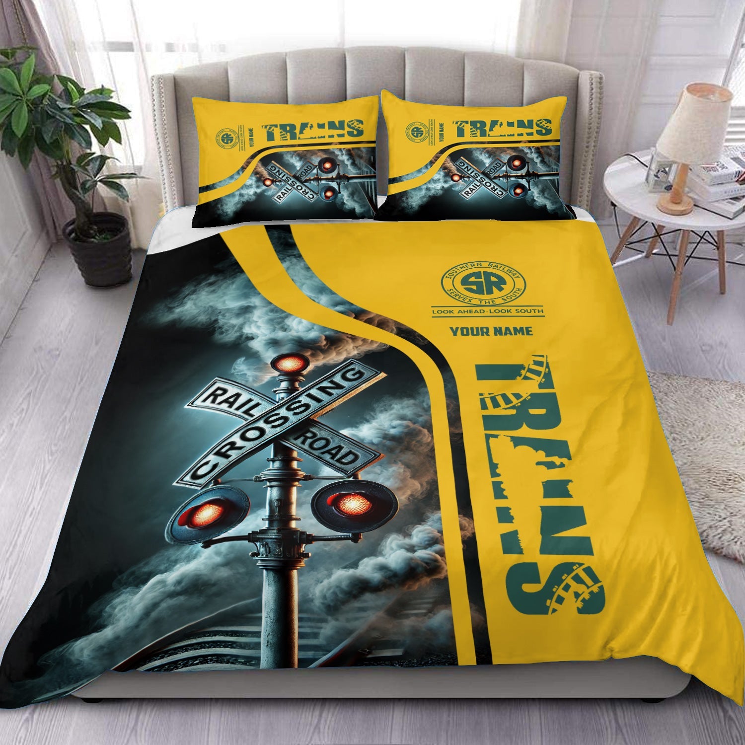 Railspirit Personalized Southern Railway U.S Bedding Set Railroad Crossing Sign SOU Bedding Set All Over Print
