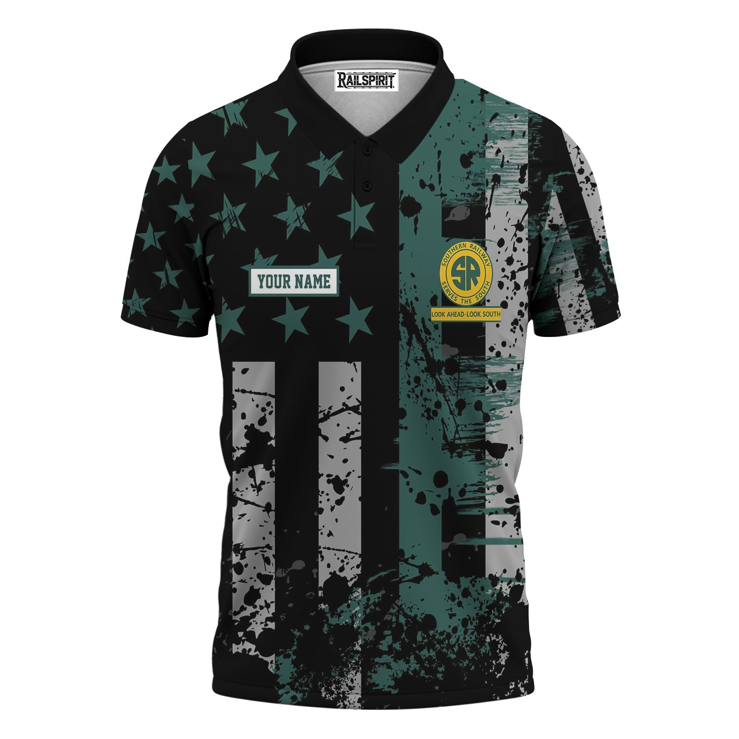 Railspirit Personalized Southern Railway U.S Polo Shirt Artistic Paint American Flag Style SOU Train Shirt