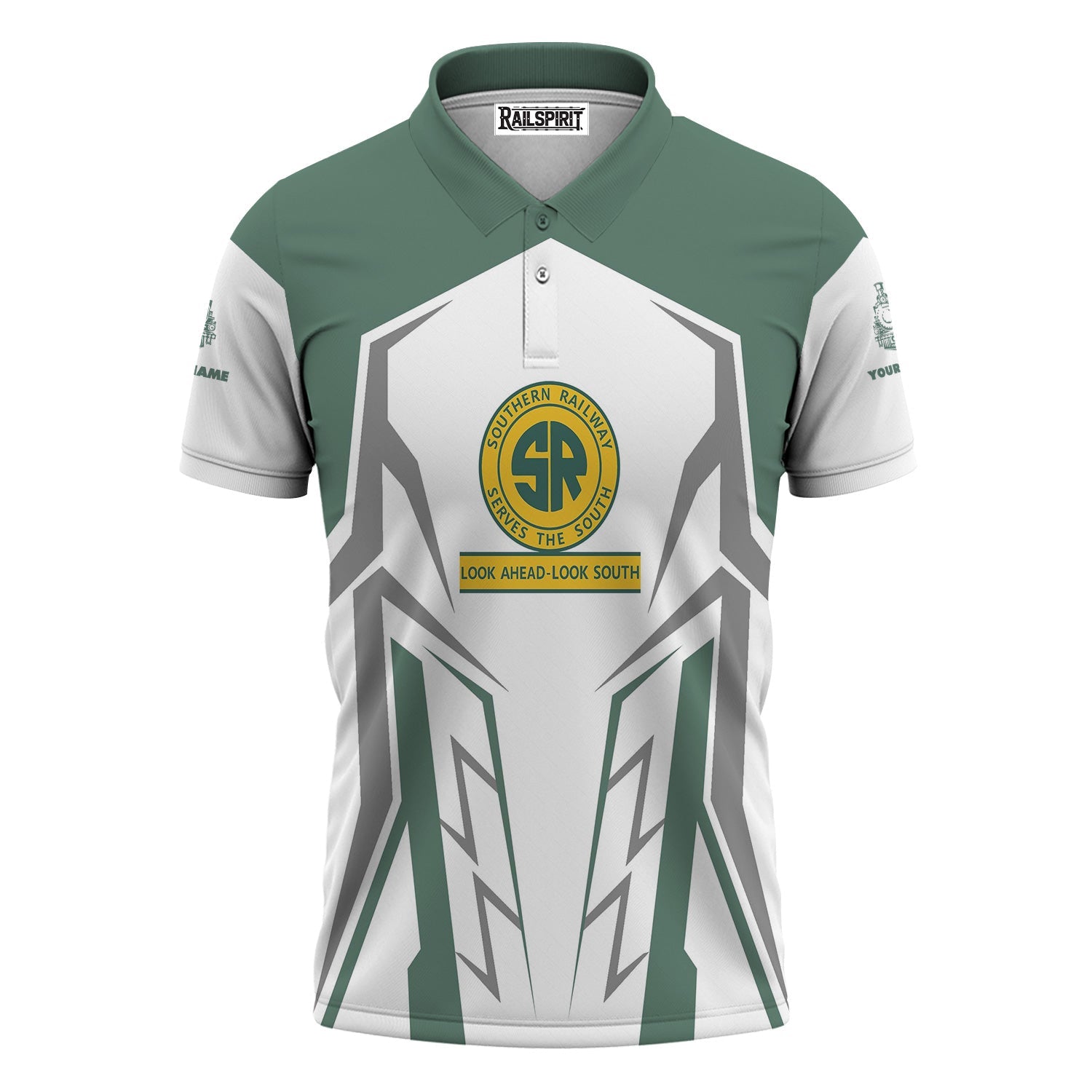 Railspirit Personalized Southern Railway U.S Polo Shirt Futuristic Design with Custom Job SOU Train Shirt