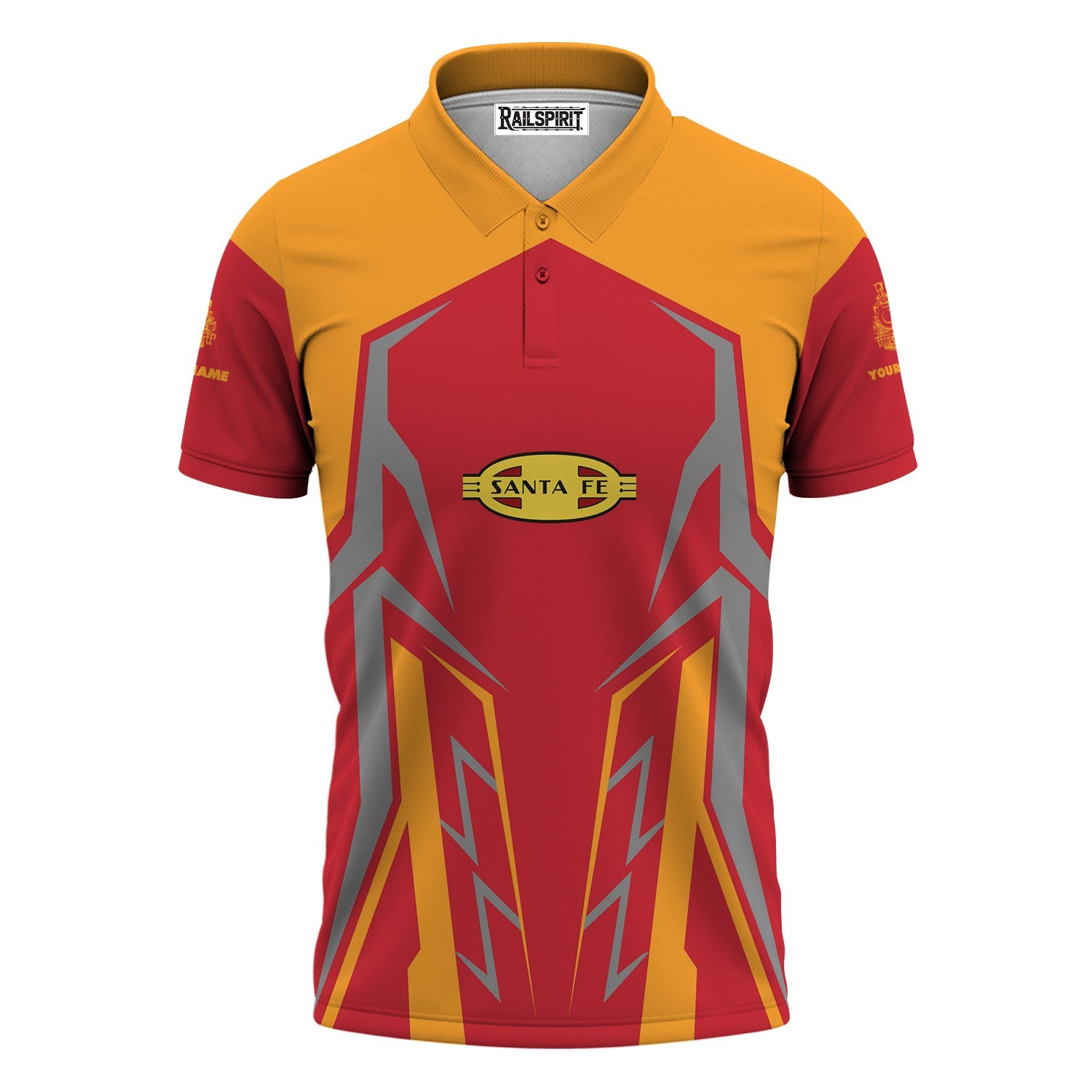 Railspirit Personalized Santa Fe ATSF Railway Polo Shirt Futuristic Design with Custom Job Atchison, Topeka and Santa Fe Train Shirt